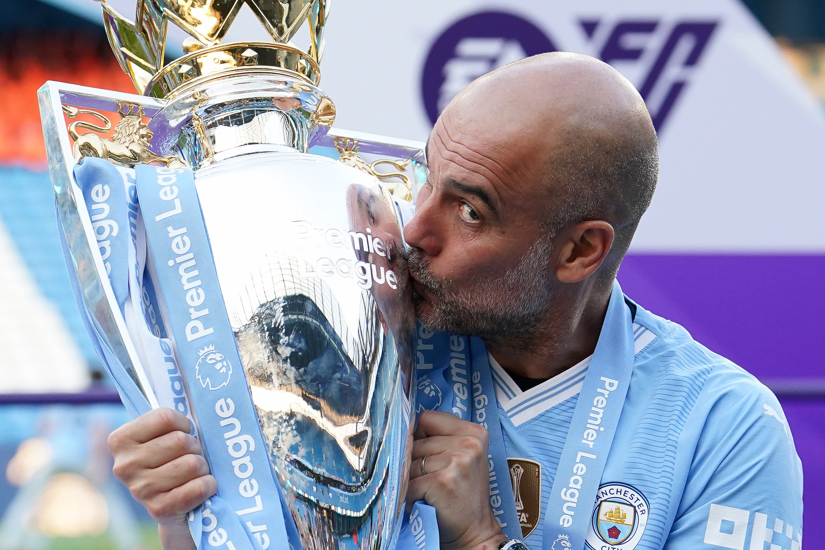 Guardiola has won 20 trophies with City, including six Premier League titles (Martin RIckett/PA)
