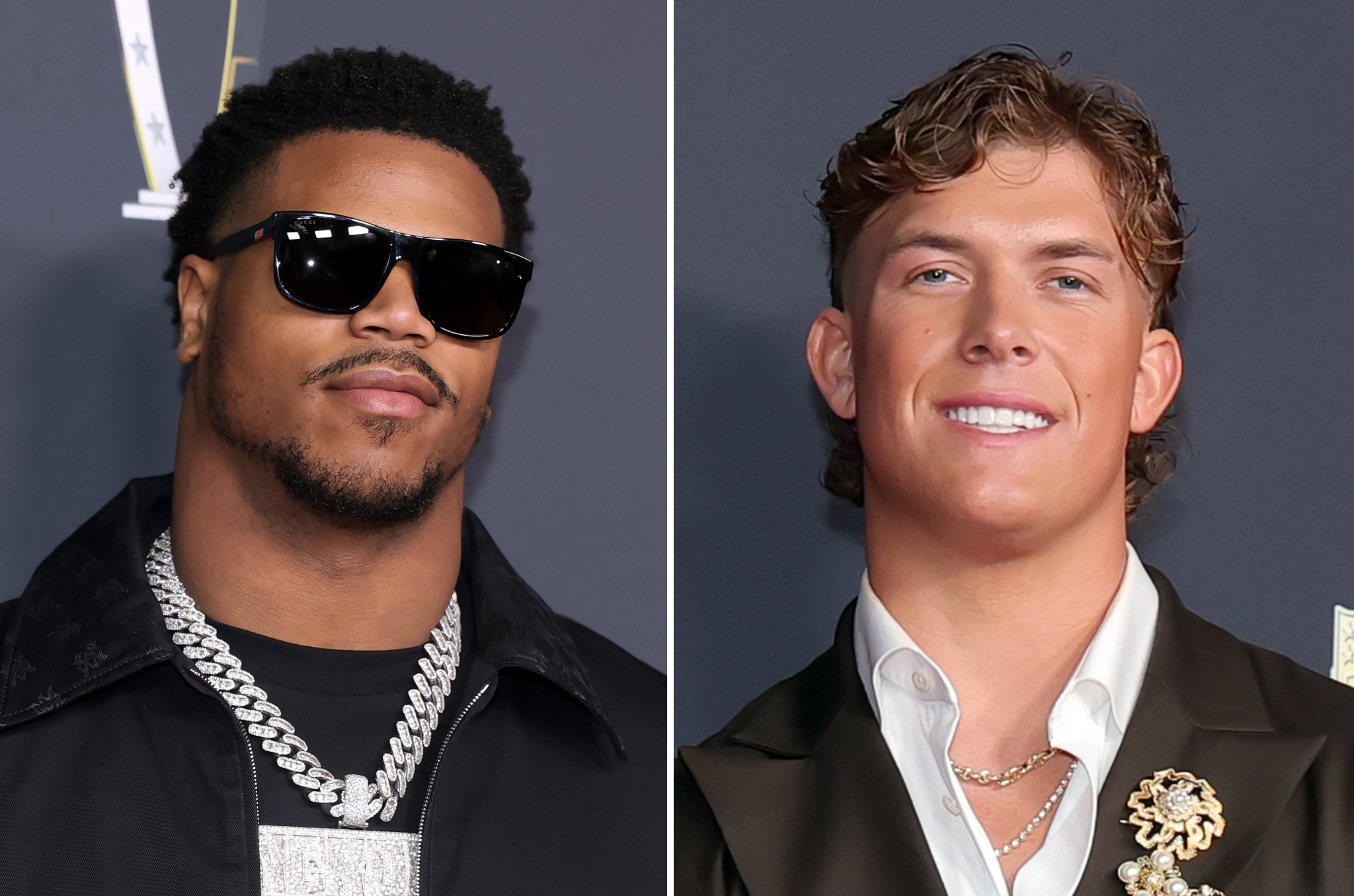Abdul Carter (left) is a linebacker for the New York Giants, while Jaxson Dart (right) is the team's starting quarterback
