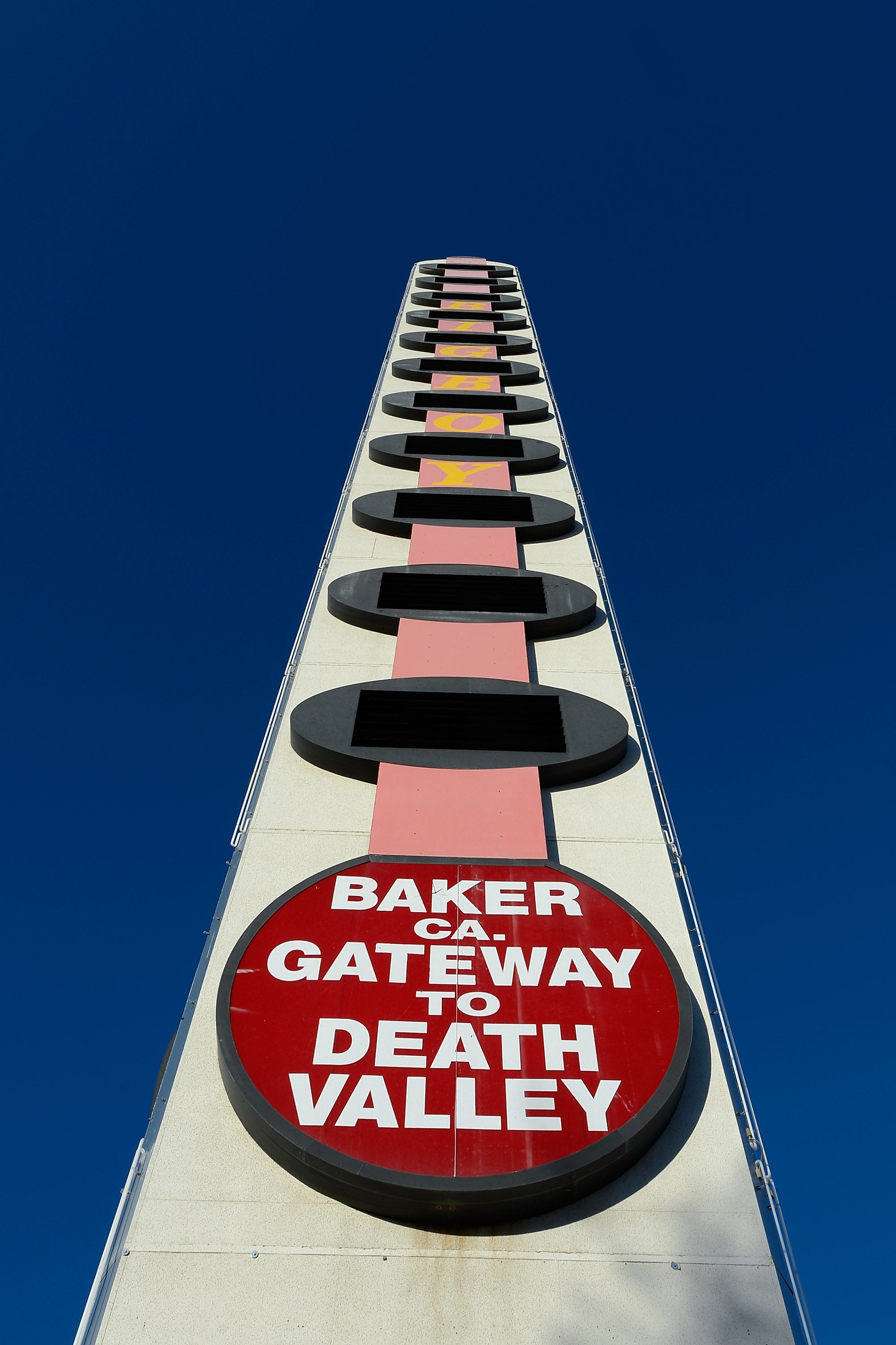 The thermometer marks the gateway to Death Valley National Park, where Earth’s highest recorded air temperature, 134 degrees in 1913, was set