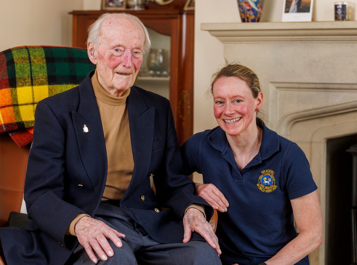Royal Navy veteran George Spencer with his daughter Sally Ann Johnston (Liam McBurney/PA Wire)