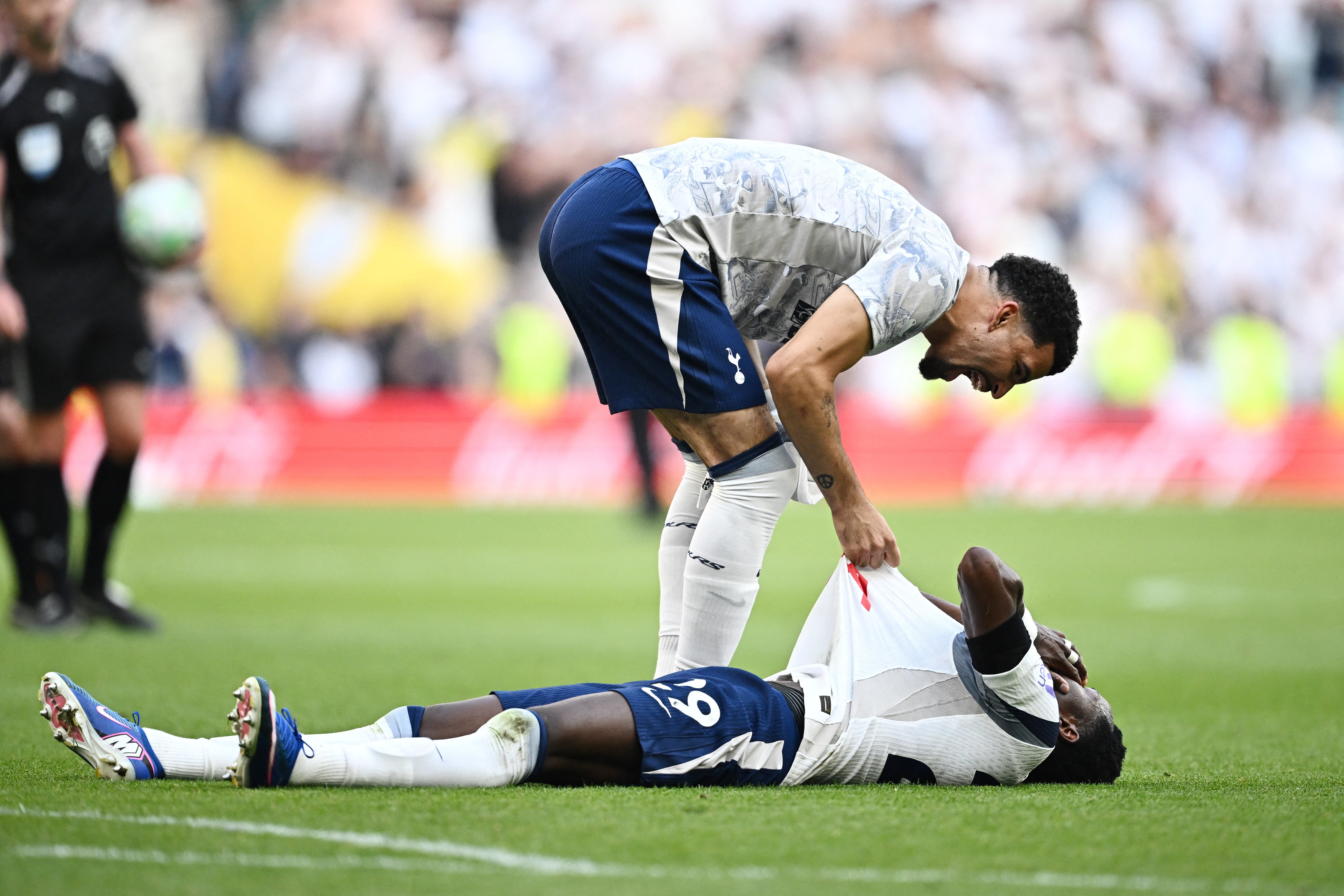 Tottenham Hotspur's Dominic Solanke and Pape Matar Sarr celebrate