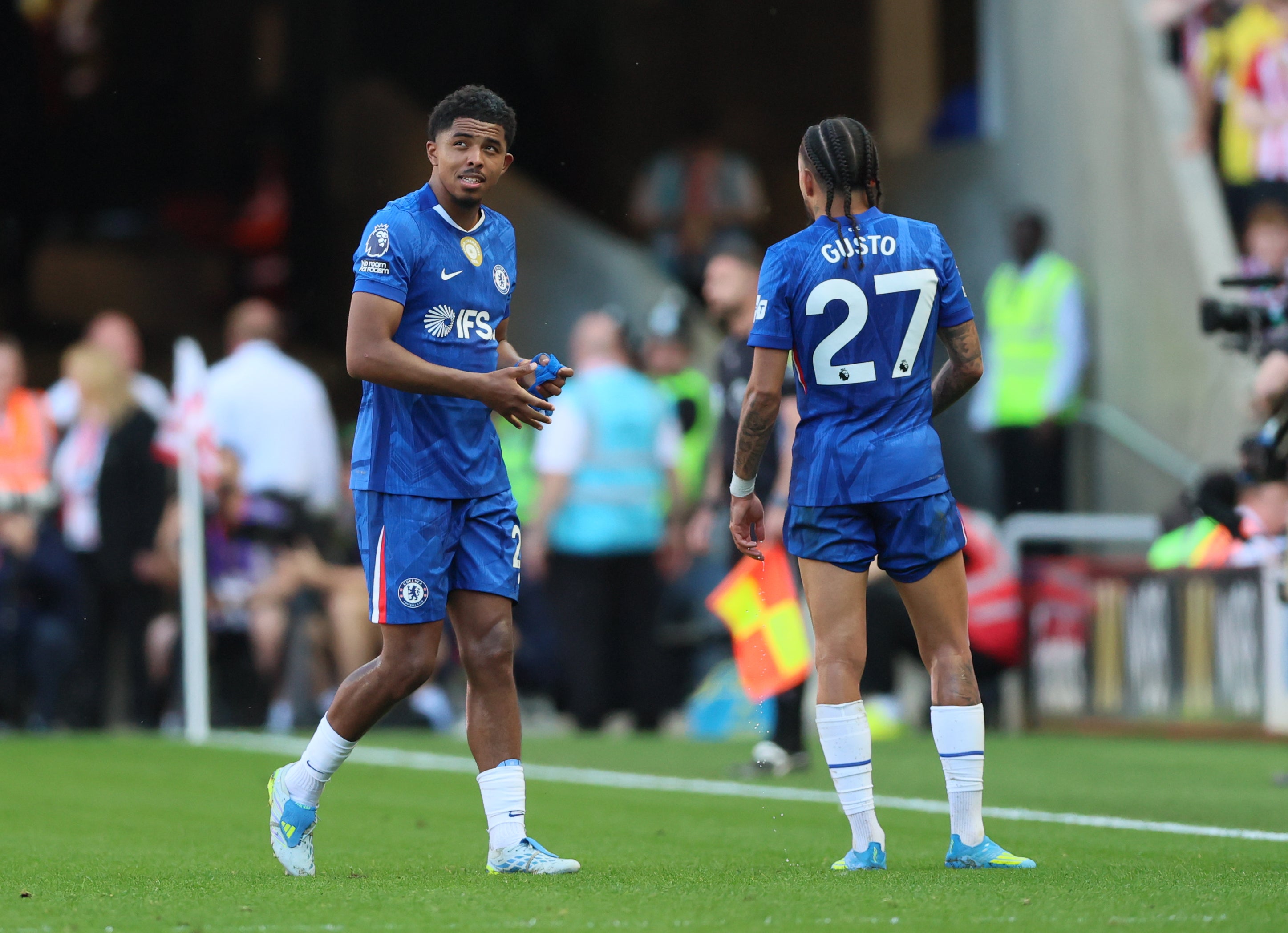 Wesley Fofana was sent off and Malo Gusto scored an own goal in Chelsea’s defeat (Richard Sellers/PA)