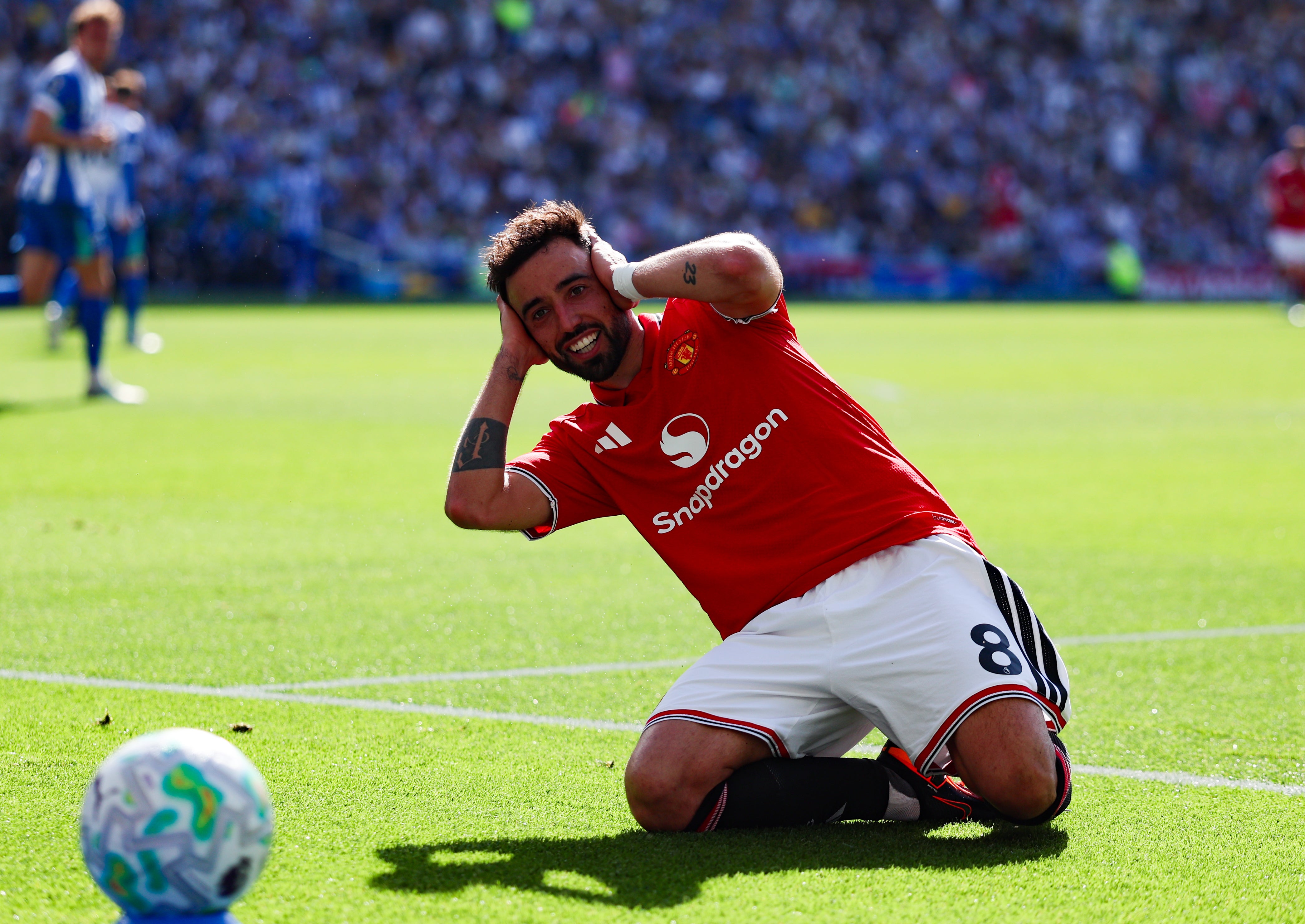 Bruno Fernandes celebrates his goal (Steven Paston/PA)