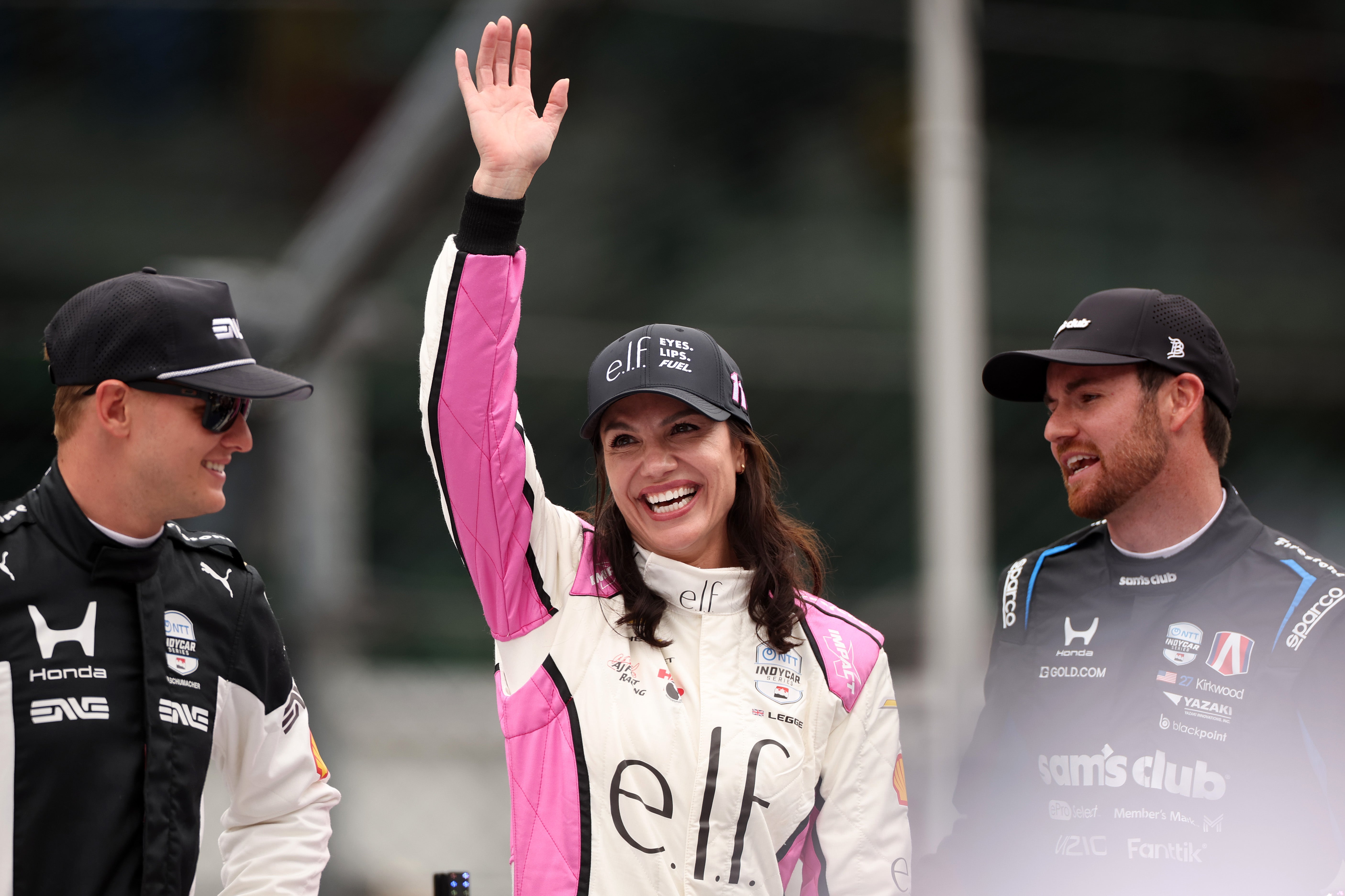 Legge, driver of the #11 HMD Motorsports w/ AJ Foyt Racing Chevrolet is introduced prior to the NTT IndyCar Series 110th Running of the Indianapolis 500 at Indianapolis Motor Speedway on May 24, 2026 in Indianapolis, Indiana