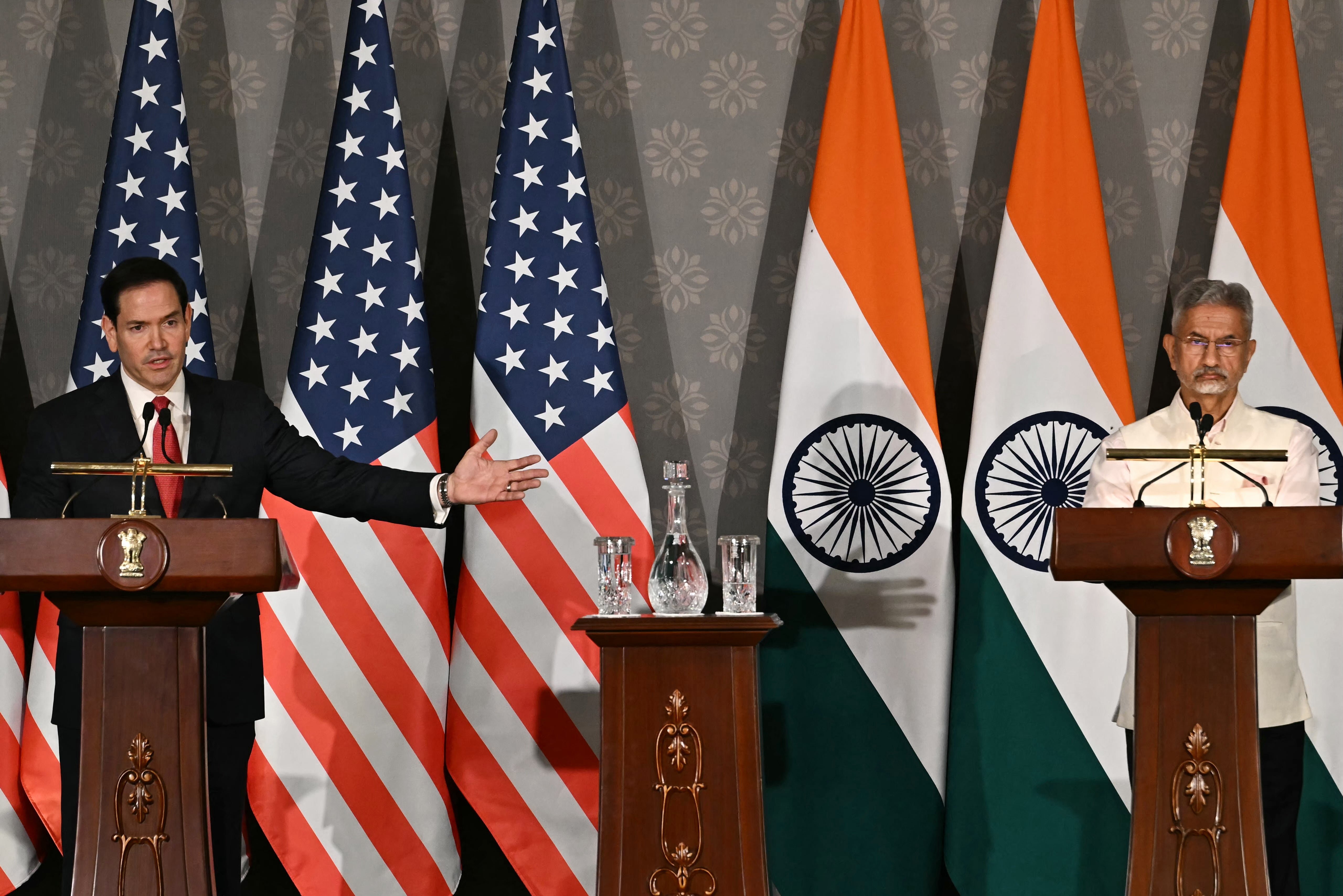 Marco Rubio addresses a joint press conference with S Jaishankar in Delhi
