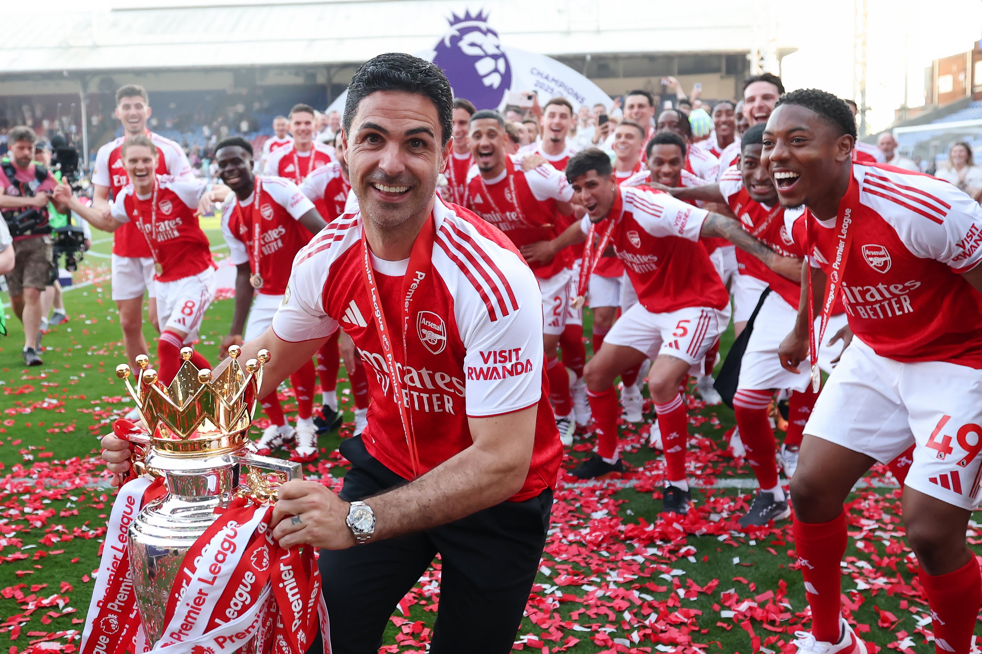 Mikel Arteta said he hadn’t touched the trophy before the Selhurst Park celebrations kicked in