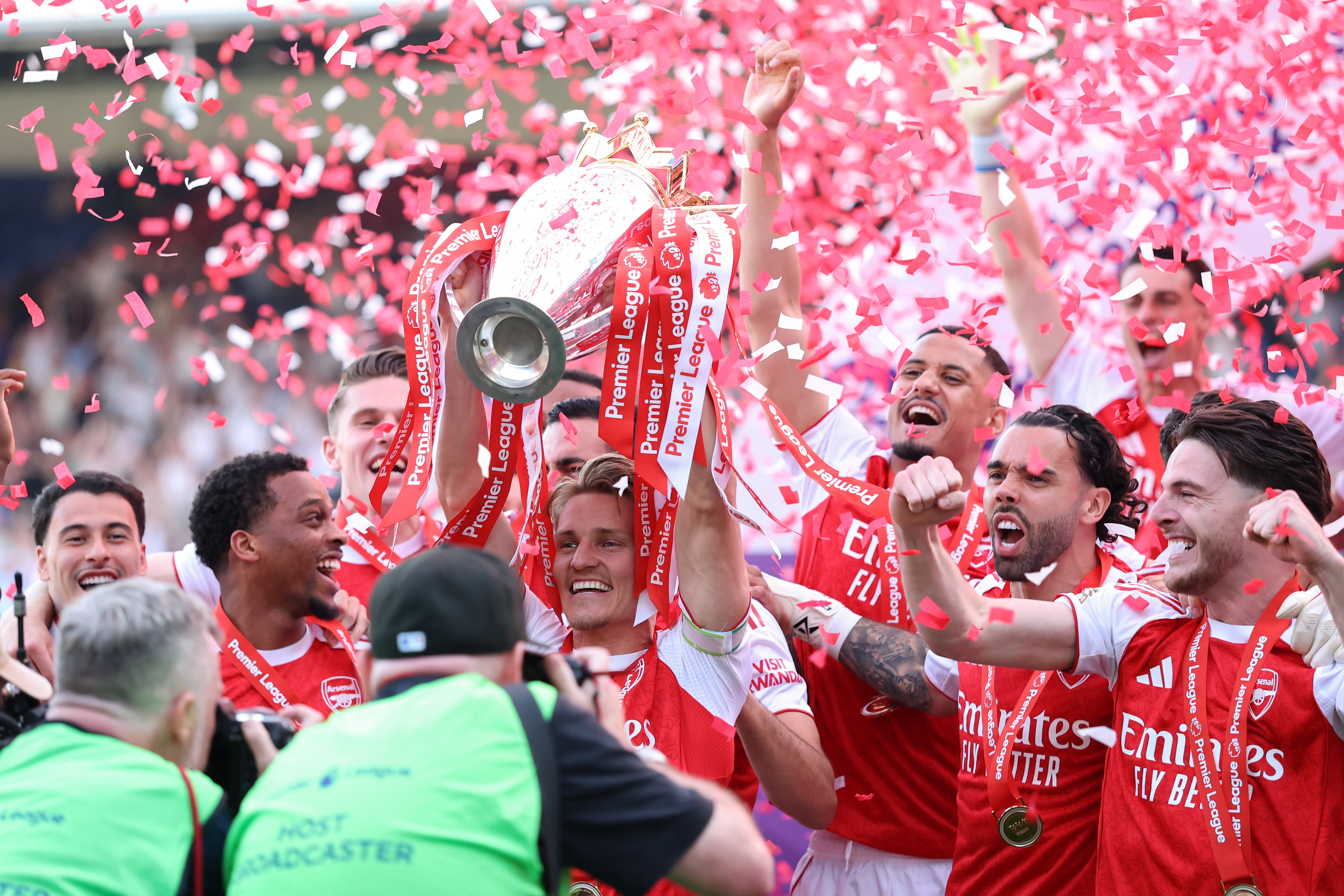 Arsenal lifted the Premier League trophy in a moment 22 years in the making