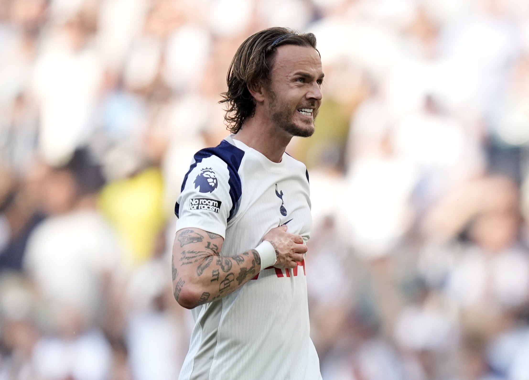 James Maddison celebrates after the Everton match (Andrew Matthews/PA)