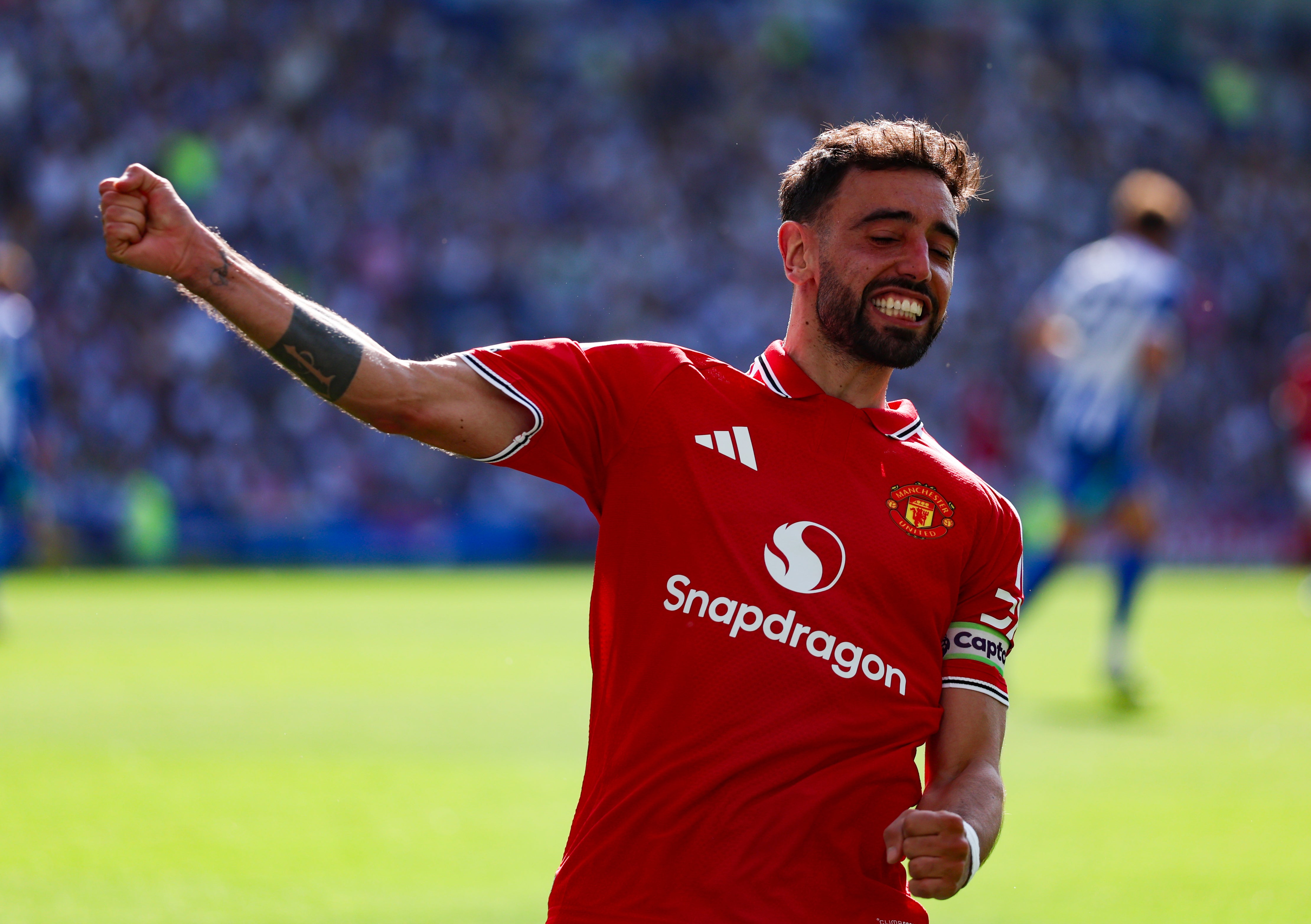 Bruno Fernandes broke the record for assists in a single Premier League season during Manchester United’s 3-0 win at Brighton (Steven Paston/PA)
