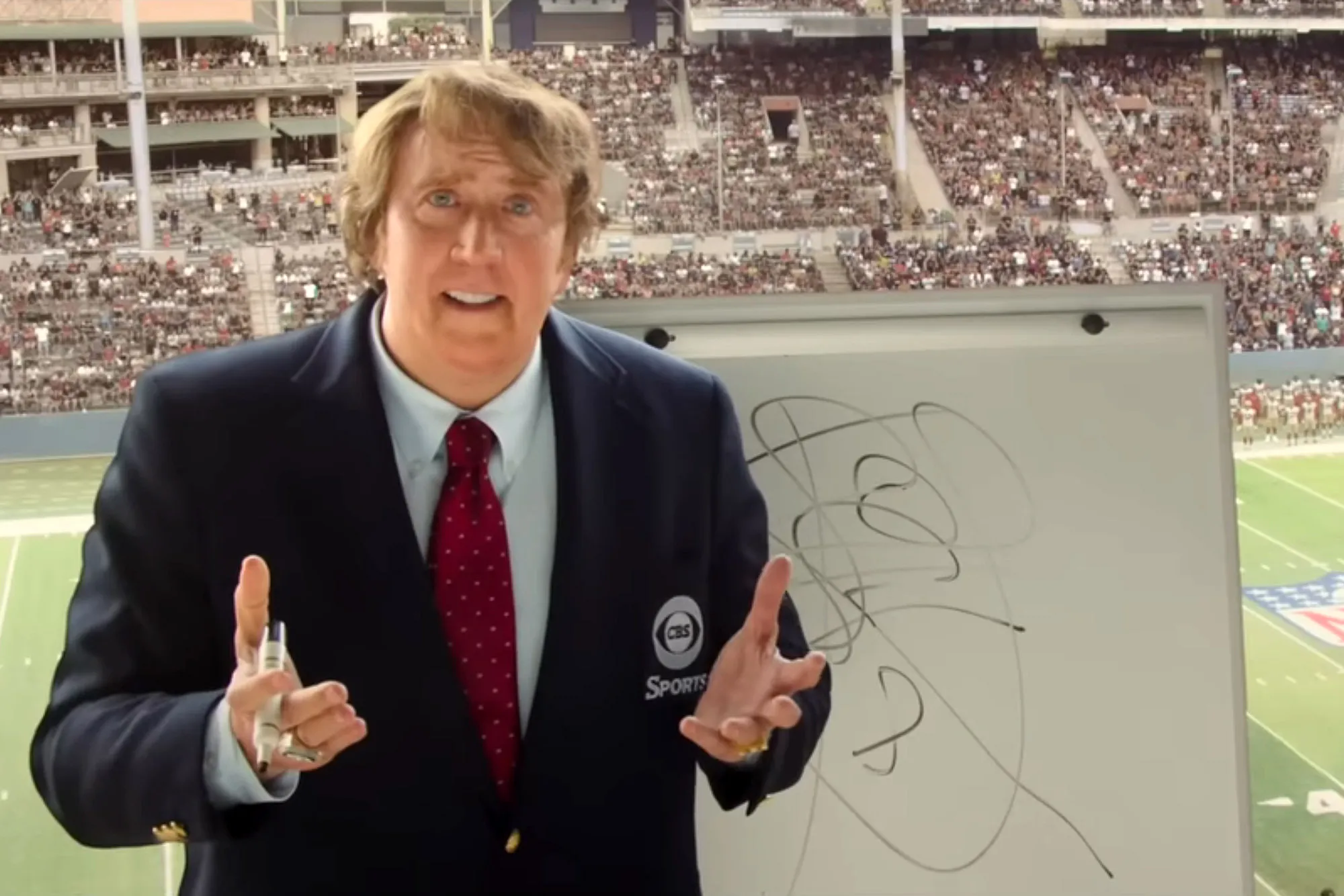 Nicolas Cage plays American football coach and broadcaster John Madden in David O Russell’s new film (Amazon MGM Studios)