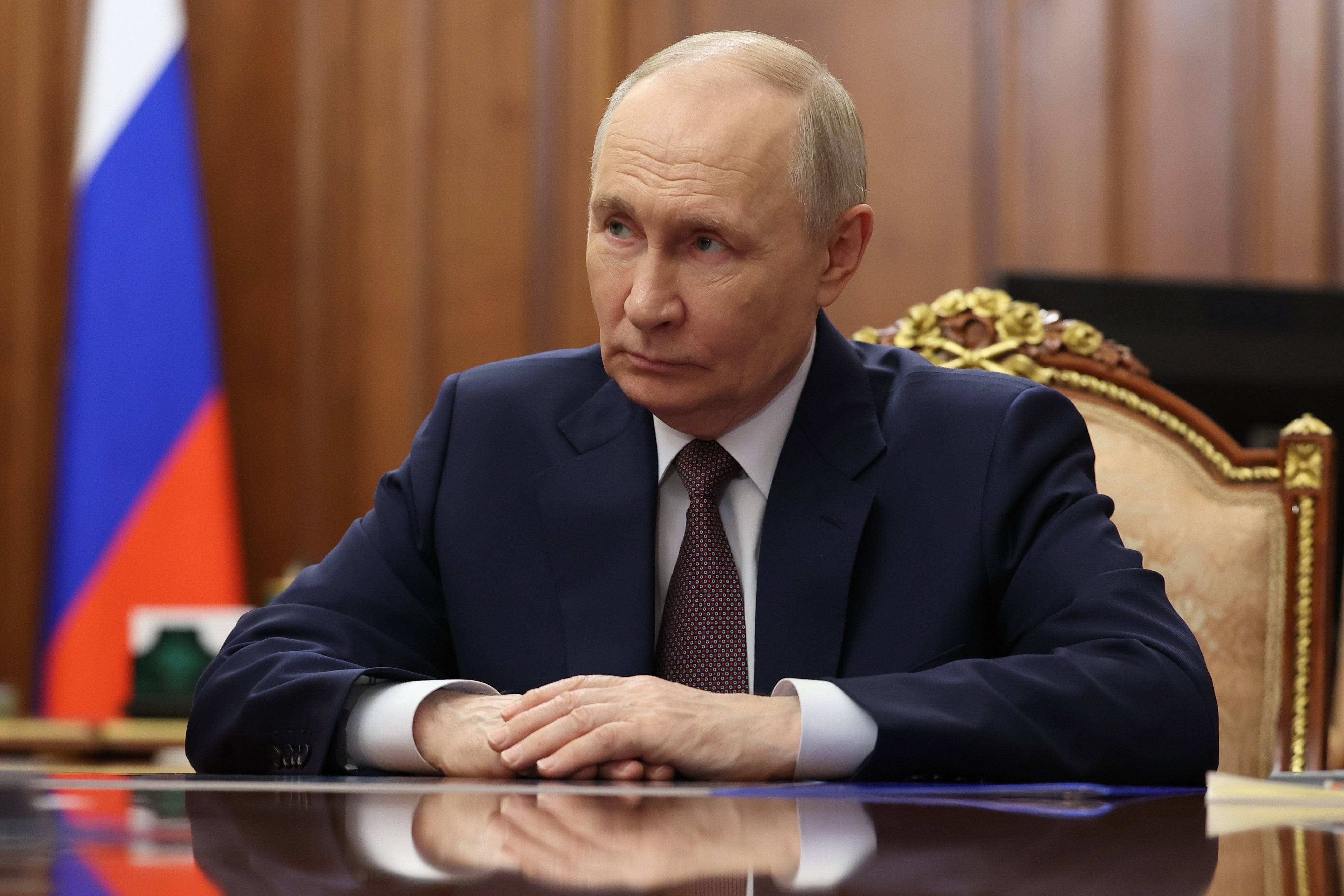 Russian president Vladimir Putin during a meeting at the Kremlin in Moscow