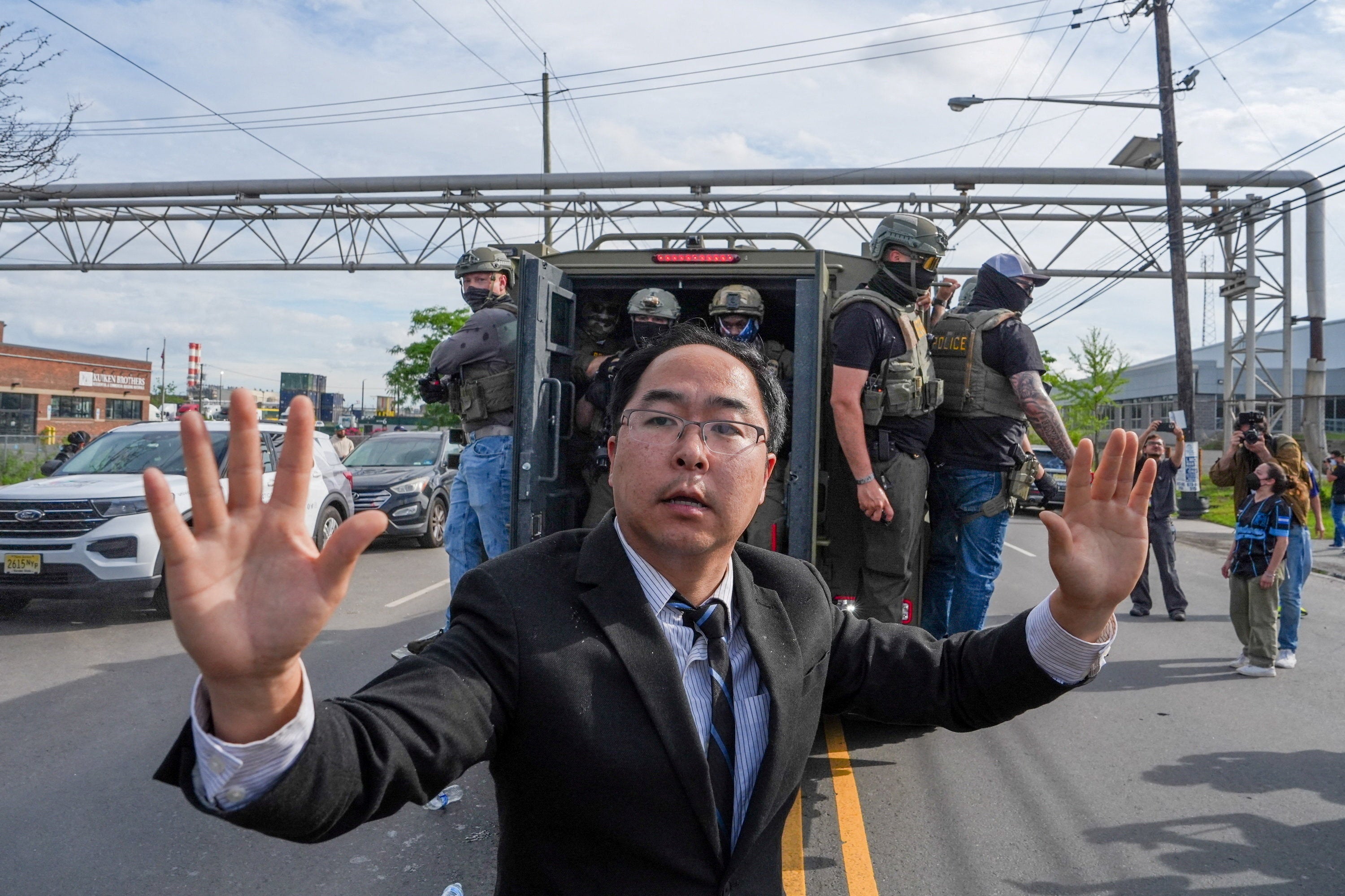 Senator Andy Kim was pepper-sprayed after trying to ease tensions at a protest outside of an immigration detention facility in Newark