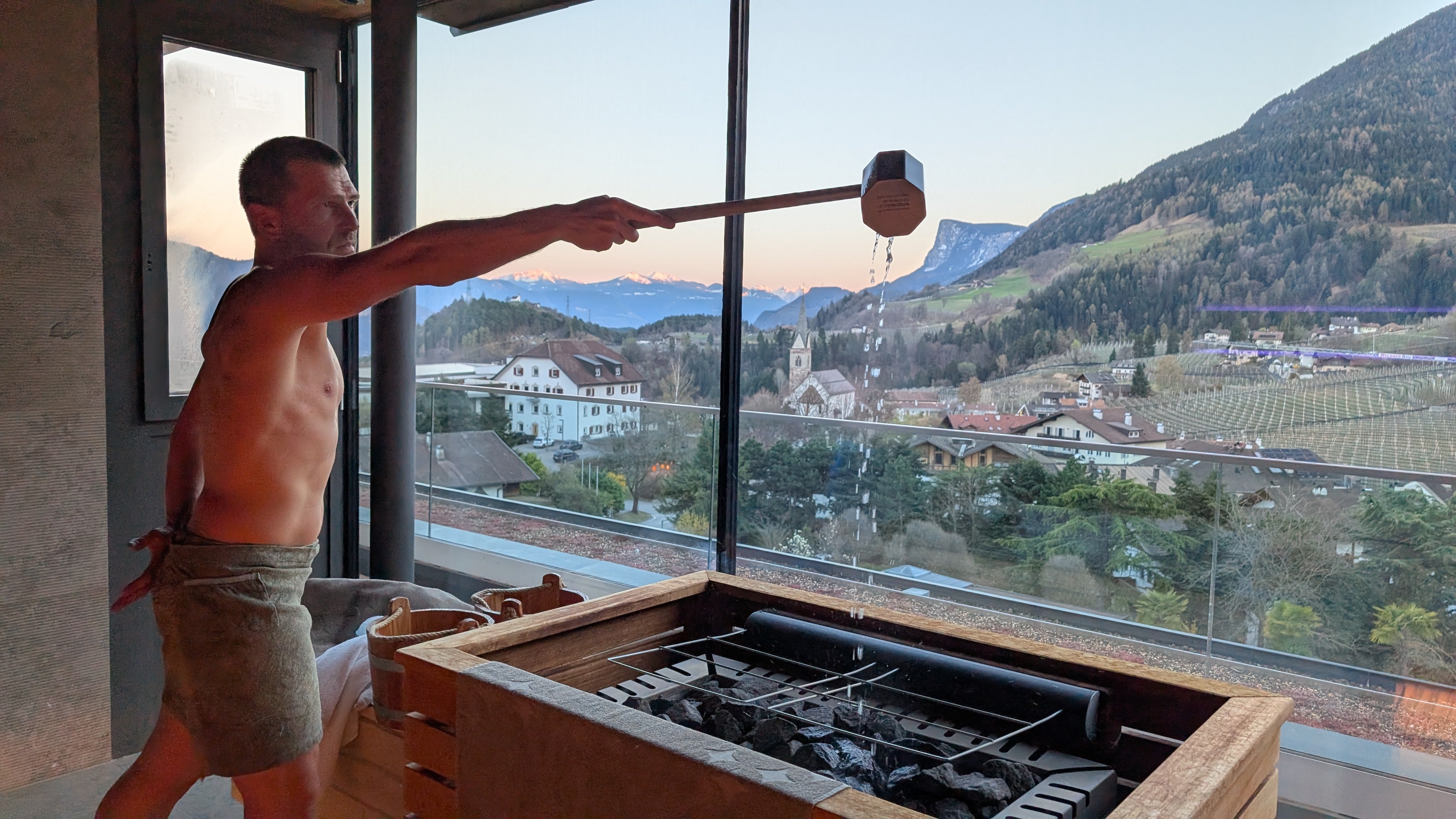 Sauna masters in the Dolomites don't take themselves too seriously