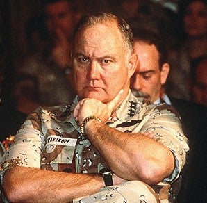 General Schwartzkopf, head of the coalition forces for the 1991 Gulf war, reflected on the risk ships caused by mines