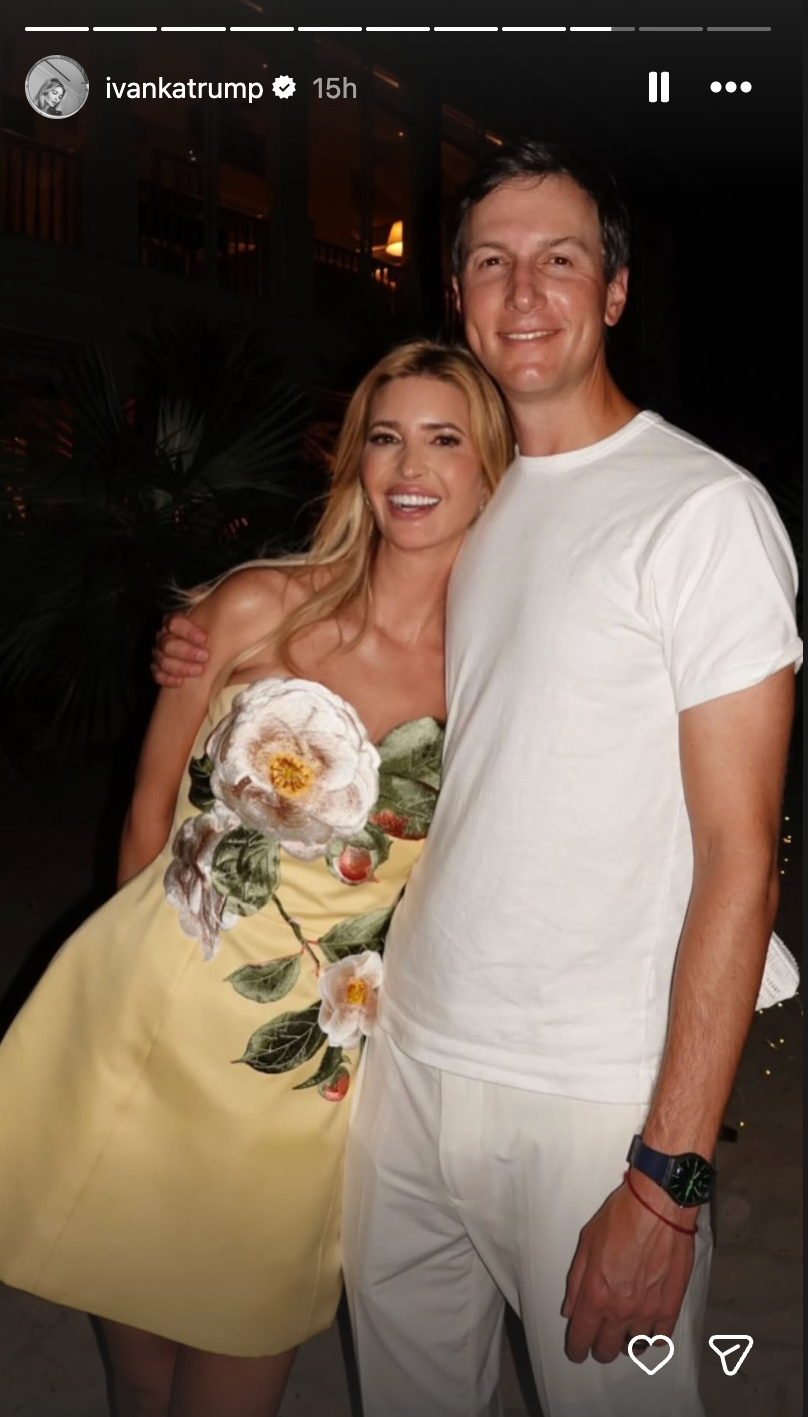 Ivanka Trump seen with her husband Jared Kusher, who serves as Trump’s special envoy for peace (@ivankatrump, Instagram)