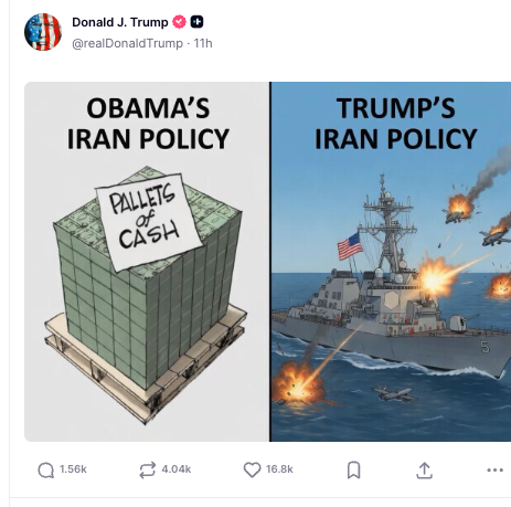 Donald Trump spent his evening and early morning posting memes on Truth Social, boasting about his approach to the Iran war and hailing himself “the man who saved America”