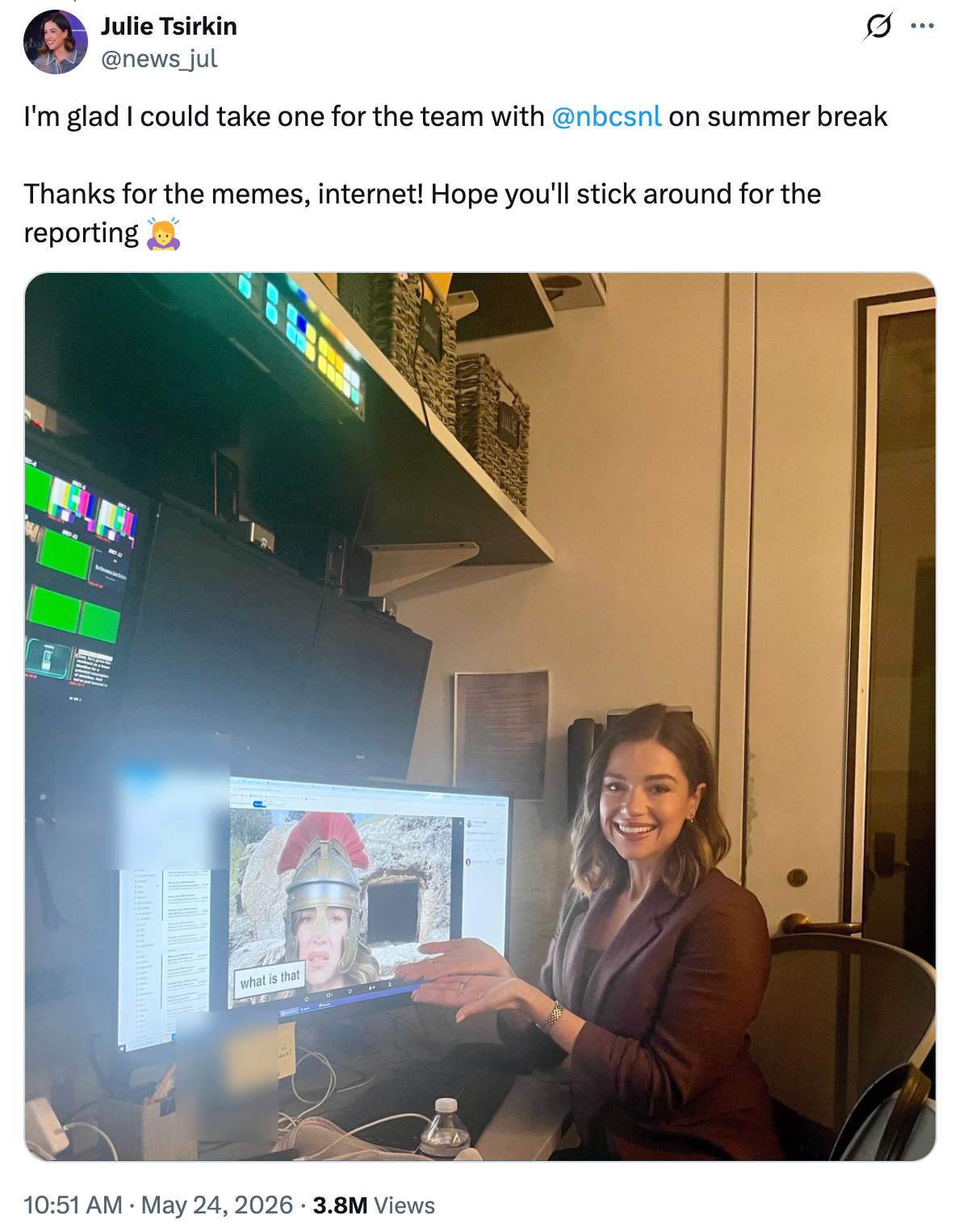 'Thanks for the memes, internet,' Tsirkin wrote on X on Sunday. 'Hope you'll stick around for the reporting' (@news_jul, X)