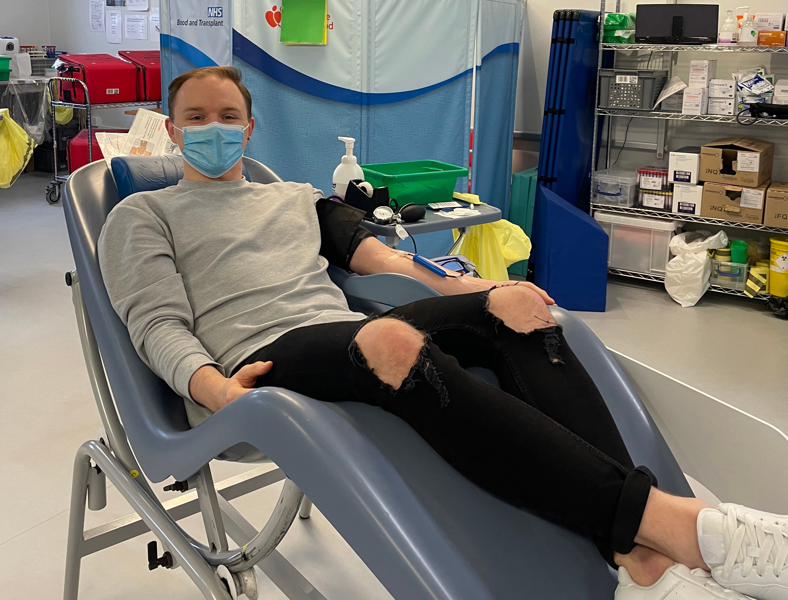 Thomas Yates inspired to donate by his grandfather who needed weekly blood transfusions after being diagnosed with leukaemia.