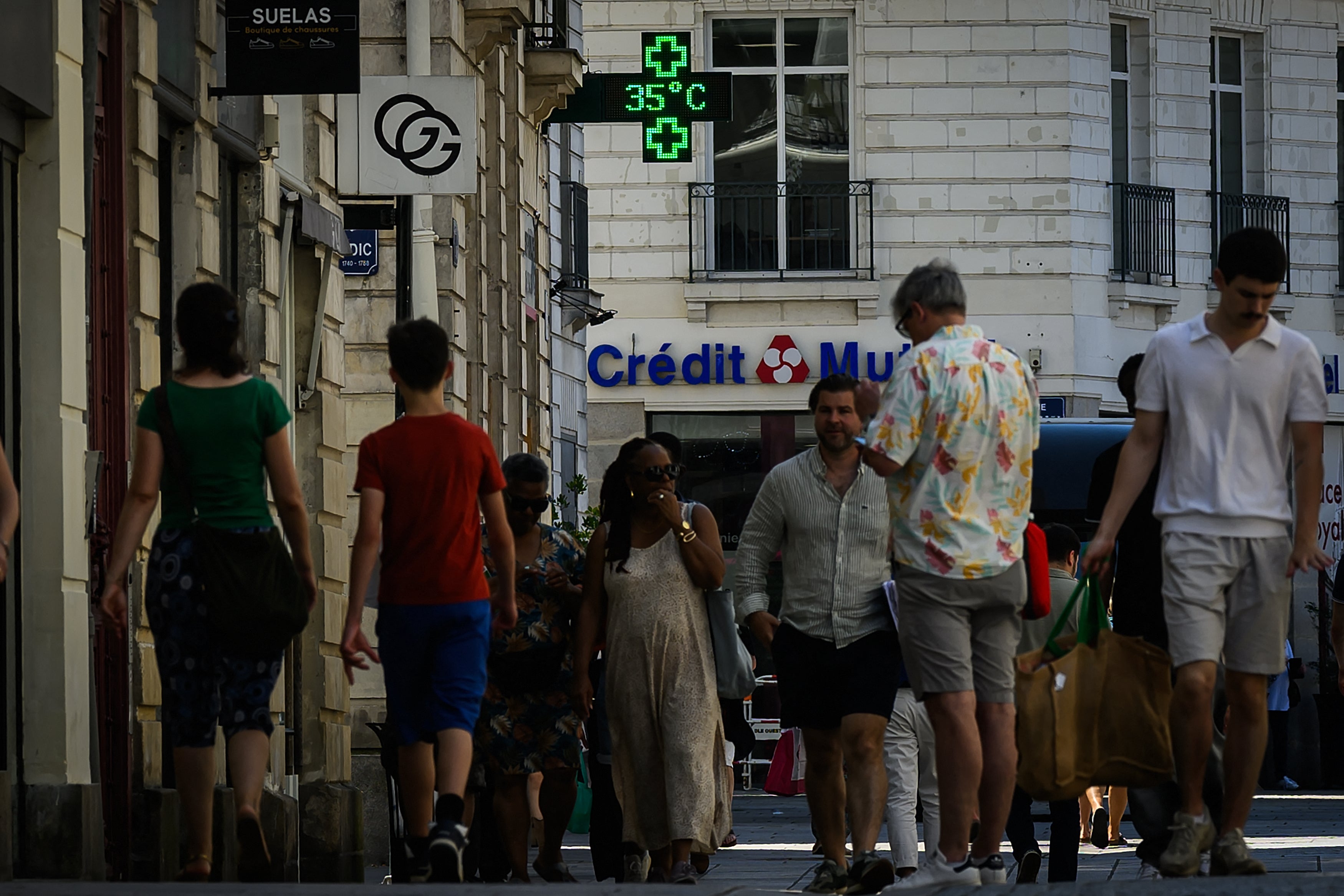 A street view with temperatures reaching 35°C in Nantes, France, among many other European countries currently experiencing record-breaking extreme temperatures