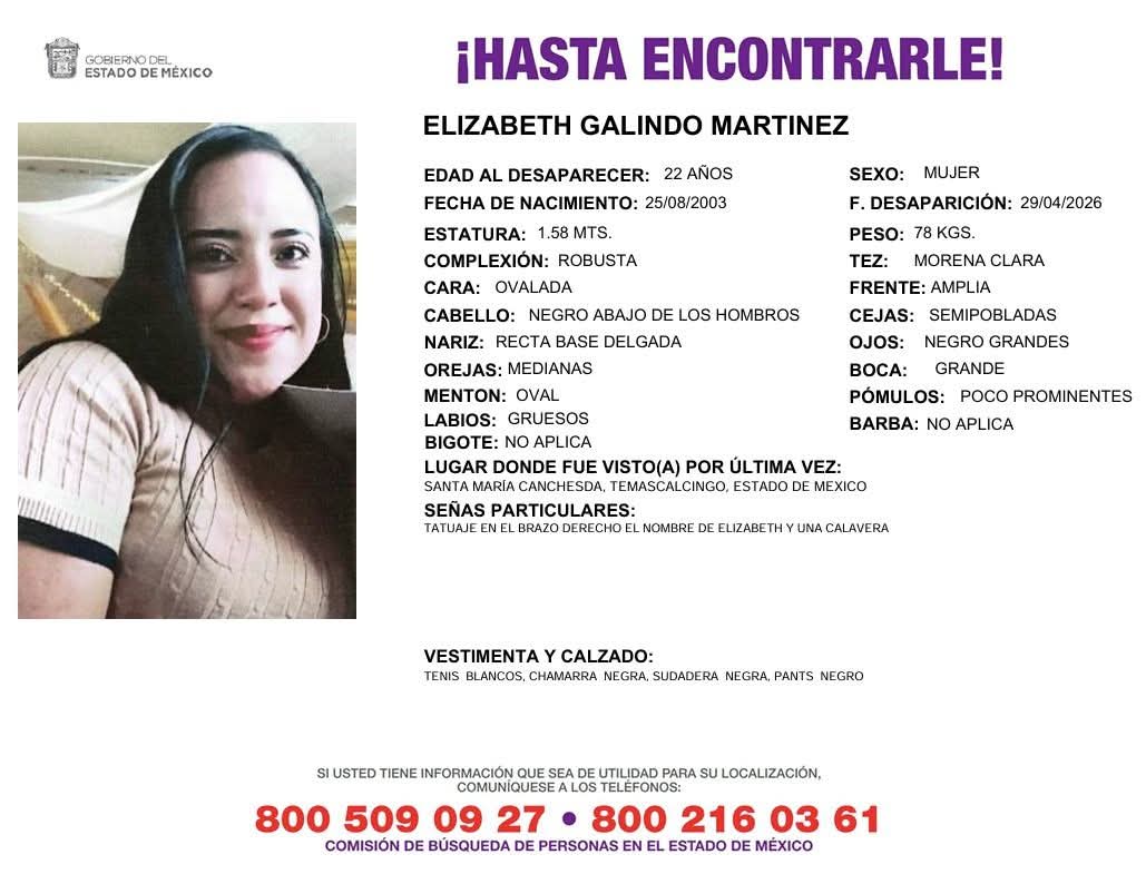 Authorities have not officially identified the victims, but local reports suggest the woman found Thursday may be 22-year-old Elizabeth Martinez from the State of México, who was reported missing in late April (State of Mexico Missing Persons Search Commission/Facebook)