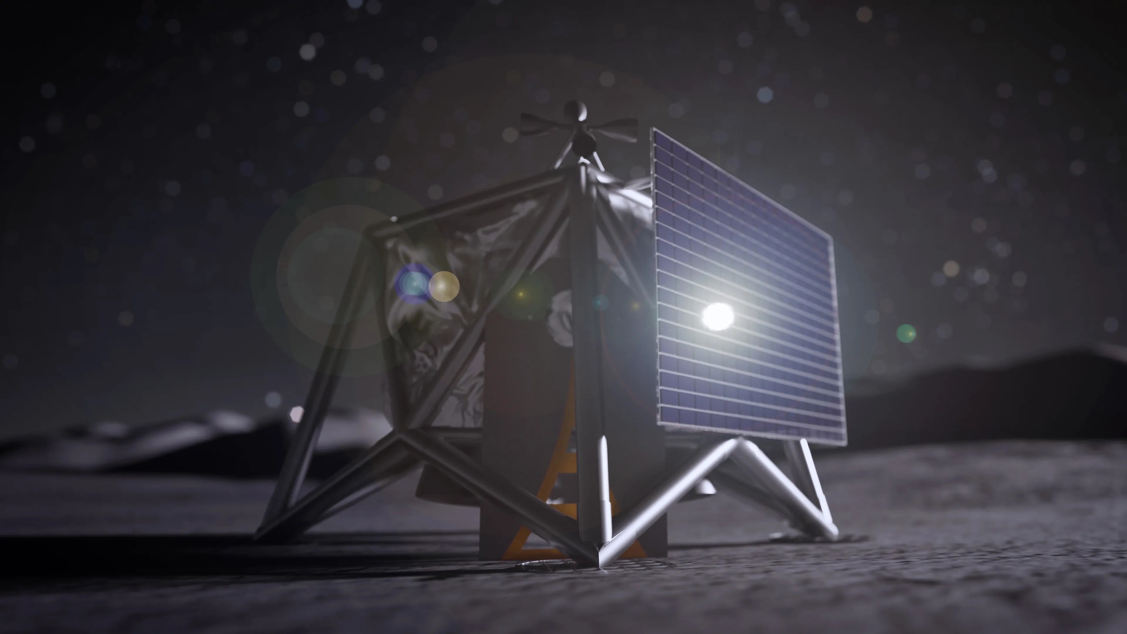 This artist’s rendering shows MoonFall drone operating near the lunar South Pole