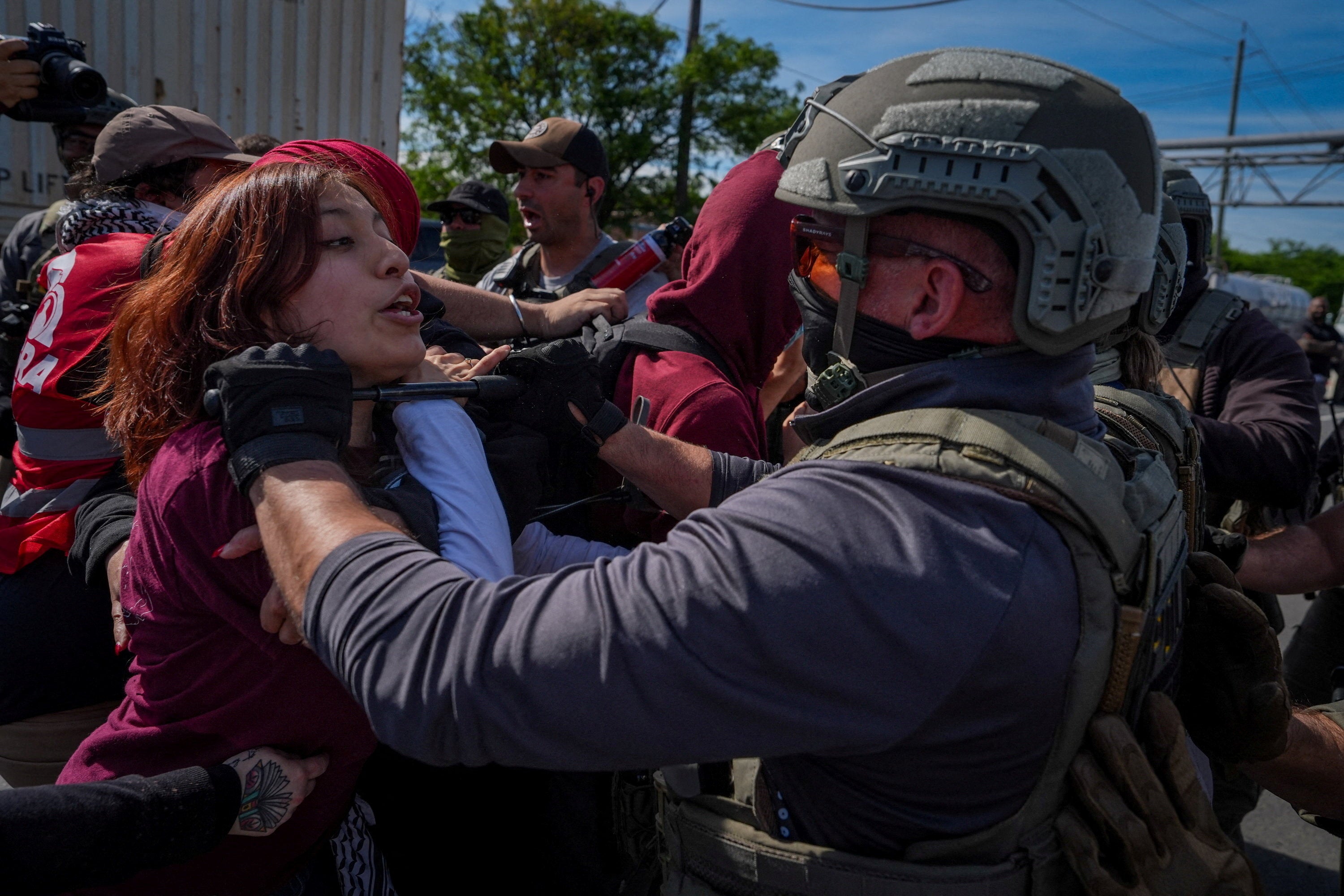 ICE agents clashed with protesters May 26 after a weekend of demonstrations against the Delany Hall detention center in New Jersey, where detainees are reportedly on hunger strike over allegedly unconstitutional and inhumane conditions inside