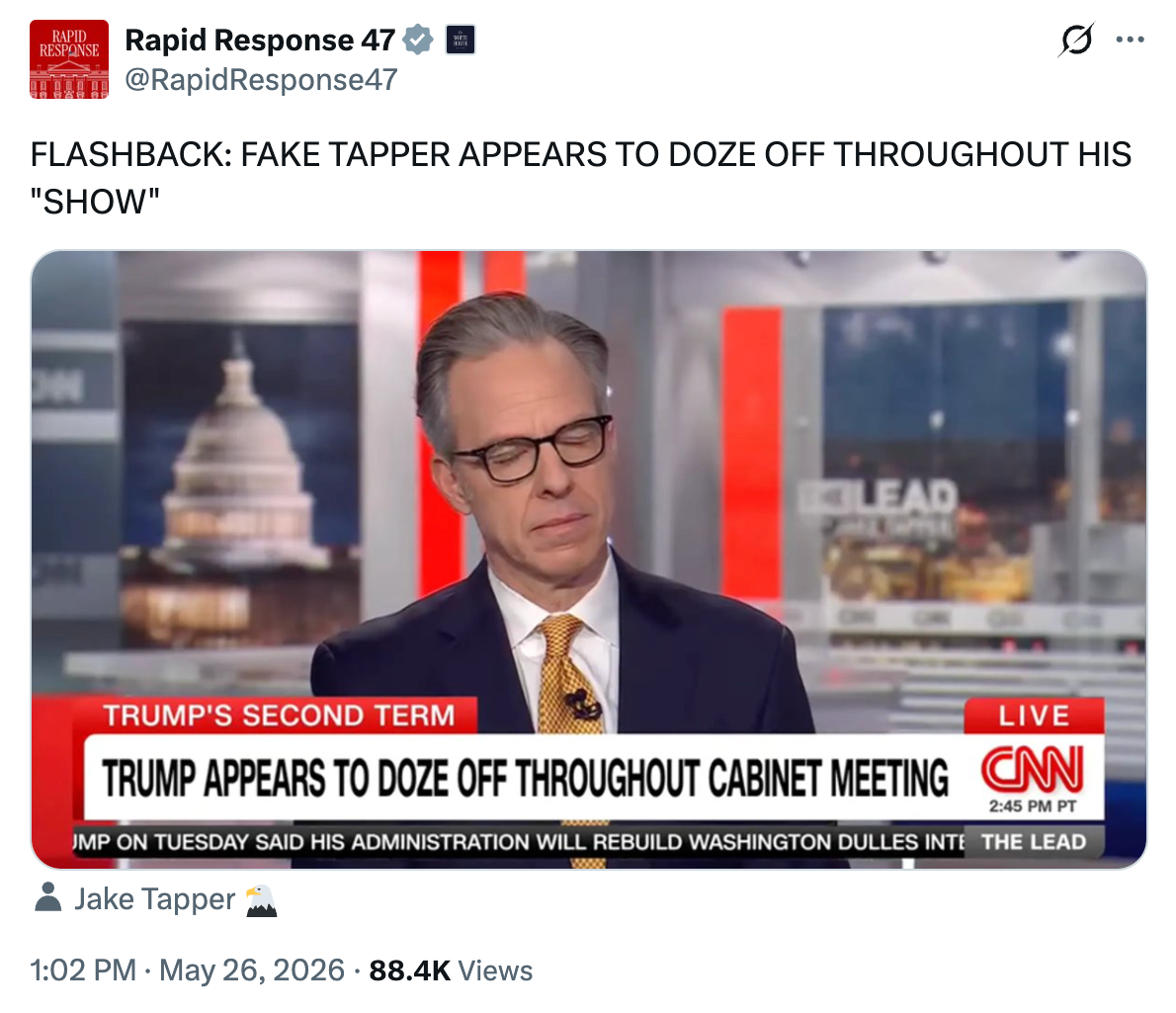 The account then took aim at Jake Tapper and other CNN anchors