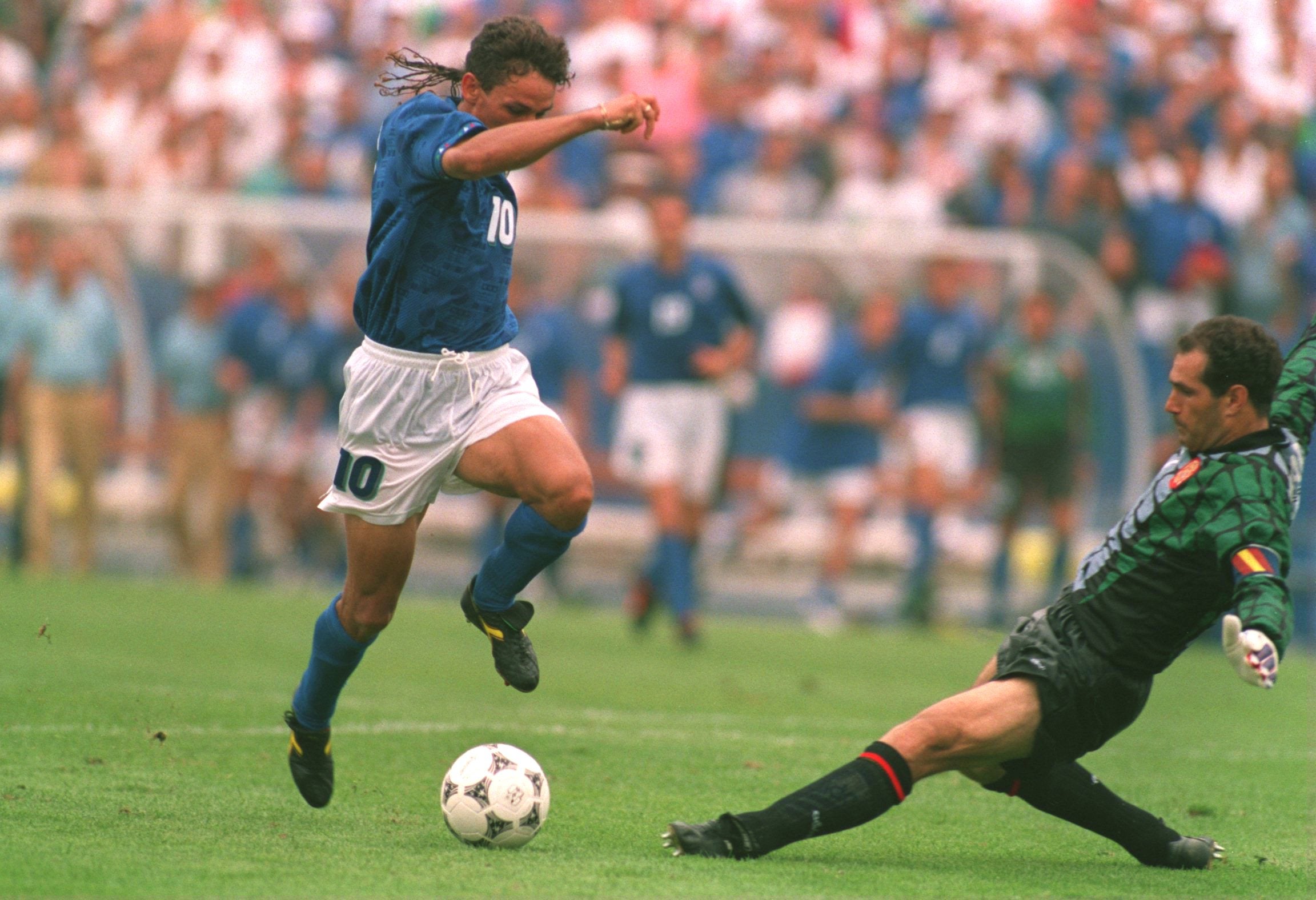 Roberto Baggio scored decisive goals against Nigeria, Spain (pictured) and Bulgaria in 1994 before his final heartbreak