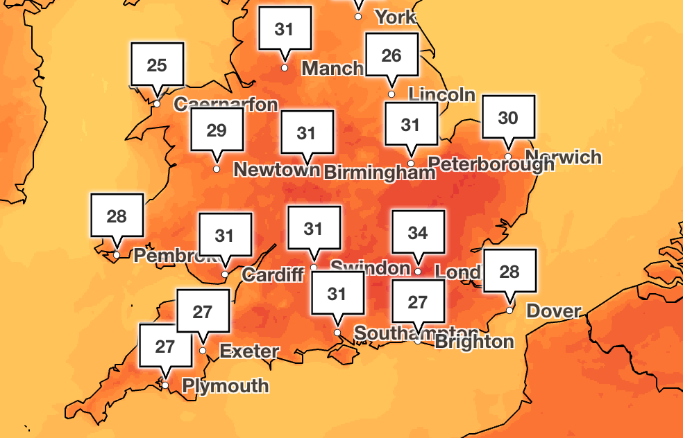 The Met Office’s forecast for 4pm on Tuesday 26 May
