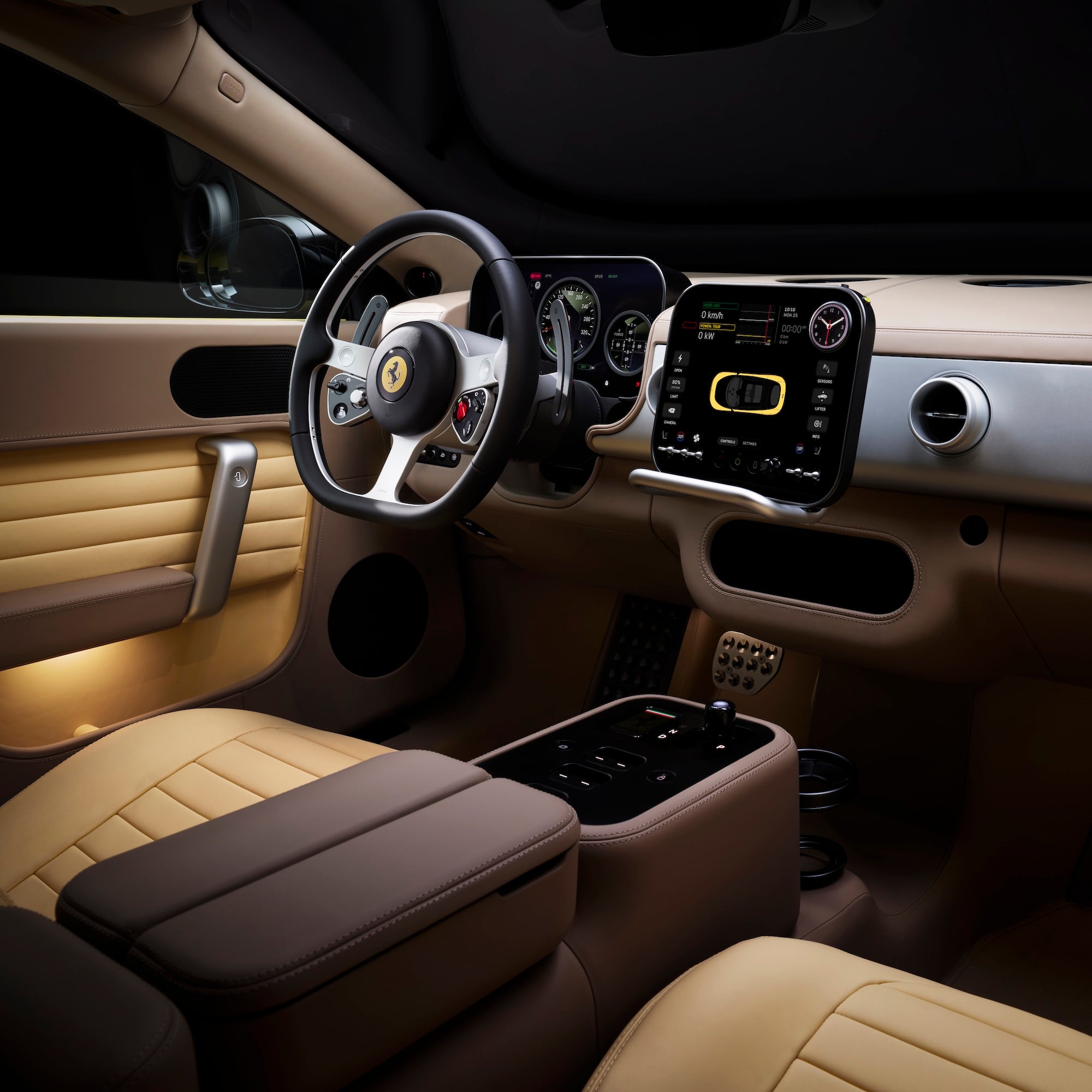 El interior del Ferrari Luce es donde más probablemente se aprecie la influencia de Apple.