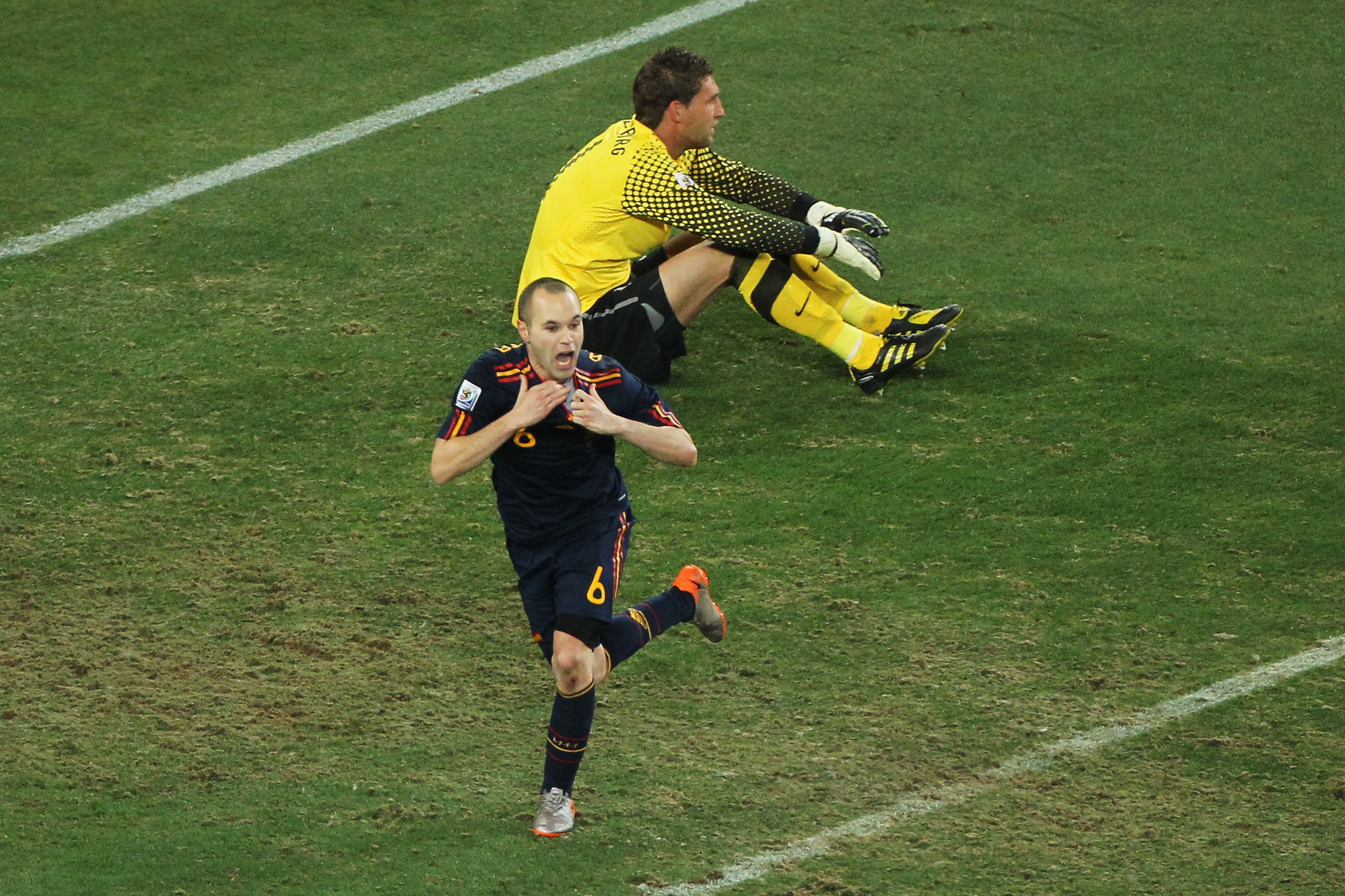 Andres Iniesta celebrates his 2010 World Cup final-winning goal