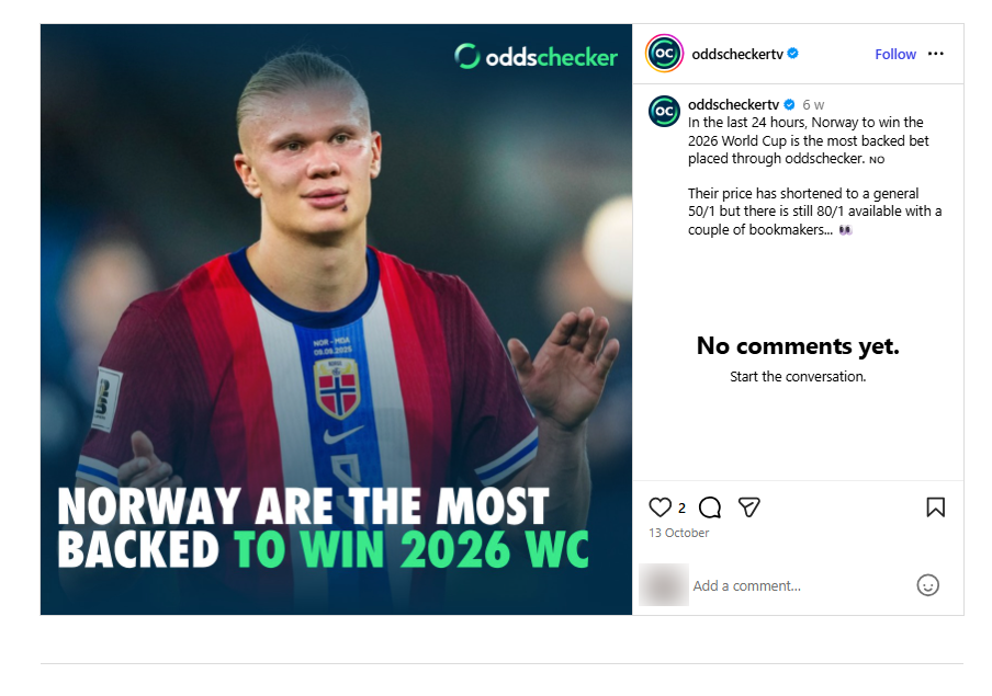 The Oddschecker ad featuring Erling Haaland which has been banned by the ASA. (ASA/PA)