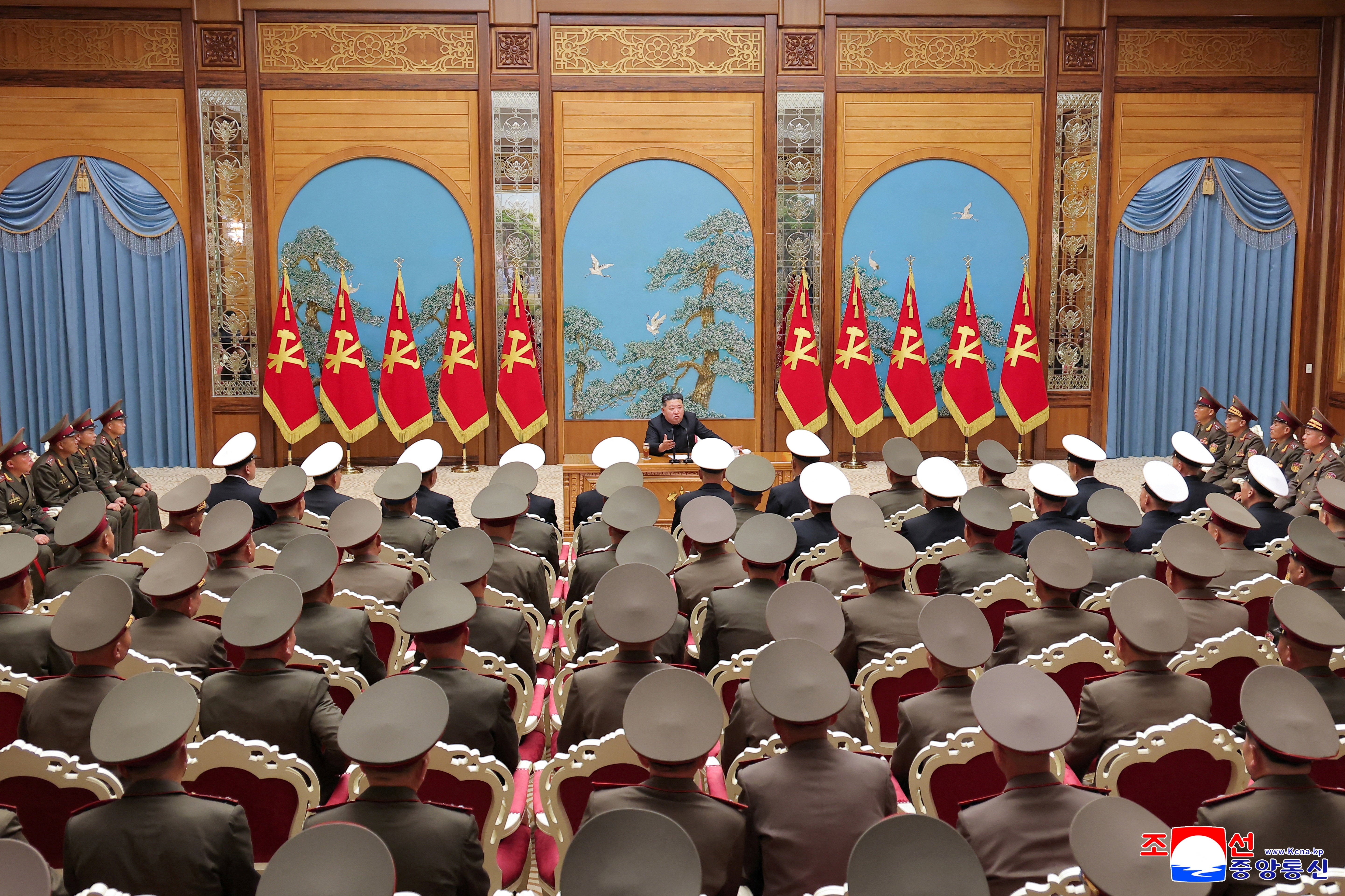 North Korean leader Kim Jong Un meets with division and brigade commanders of the entire army, in this pictured released 18 May 2026 by North Korea's official Korean Central News Agency