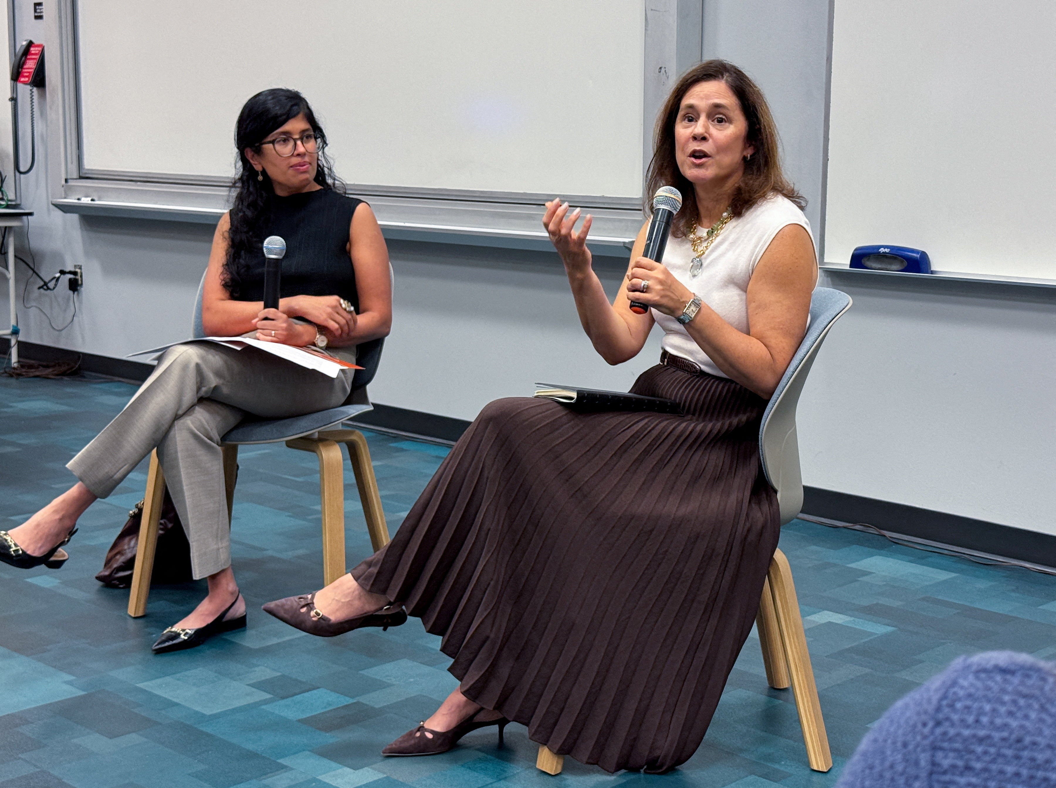 Federal Reserve Bank of Dallas President Lorie Logan speaks with students at the University of Texas at Austin's Graduate School of Business
