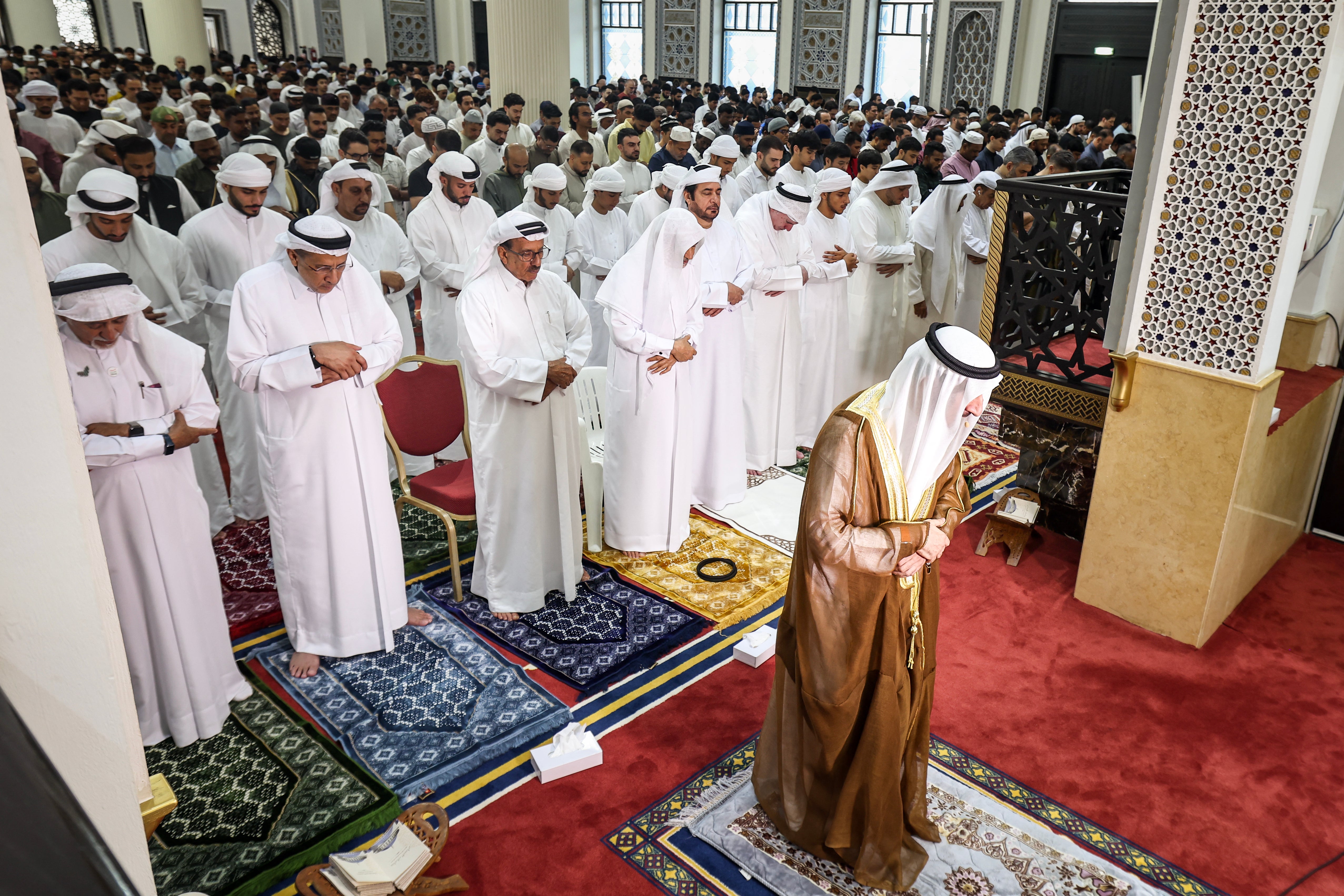Muslims perform a special morning prayer marking the start of Eid al-Adha, the Feast of Sacrifice, at the Al Farooq Omar Bin Al Khattab Mosque in Dubai on 27 May 2026
