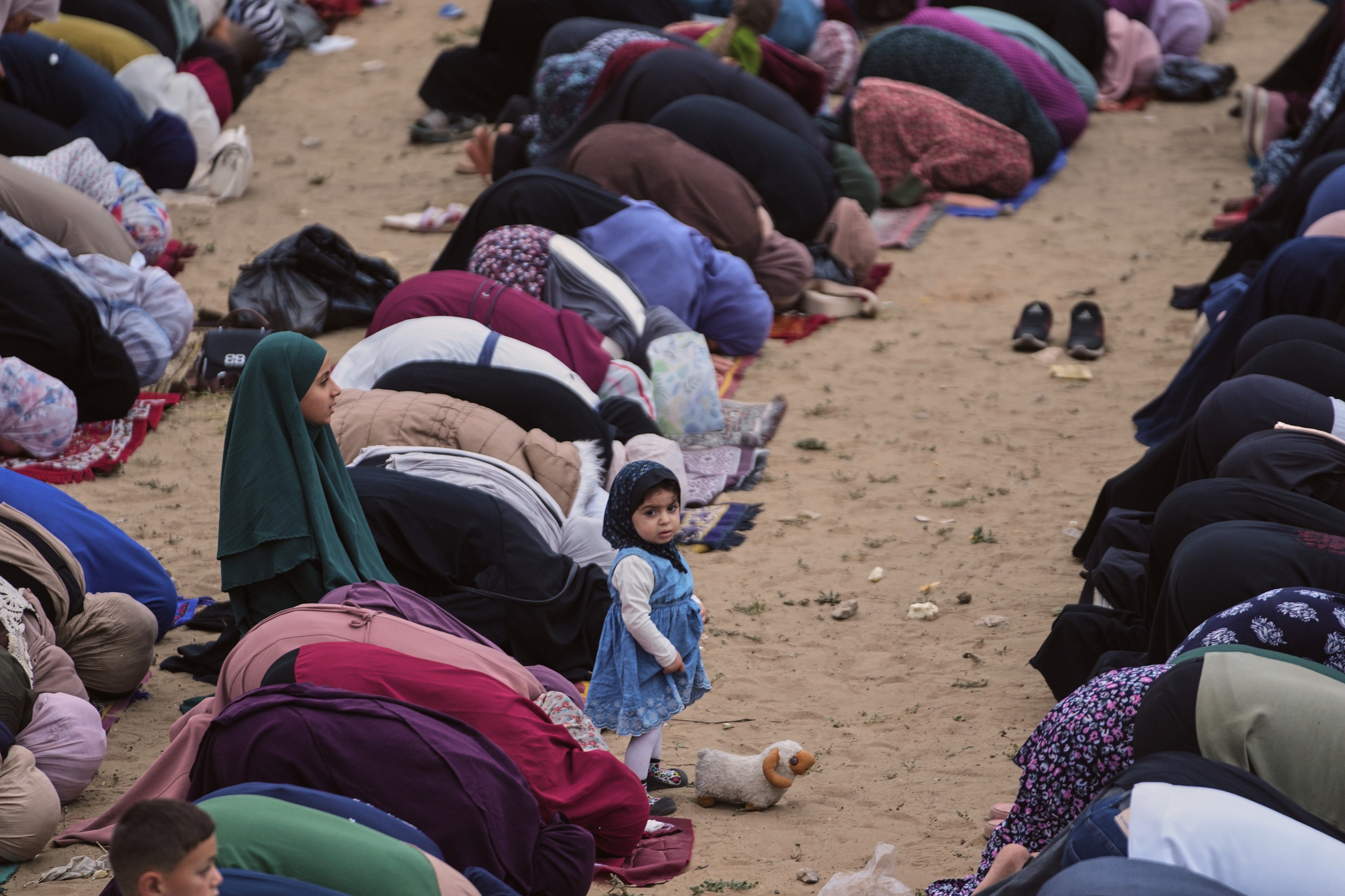 Muslims praying during Eid al-Adha prayers in Gaza City on Wednesday, 27 May 2026