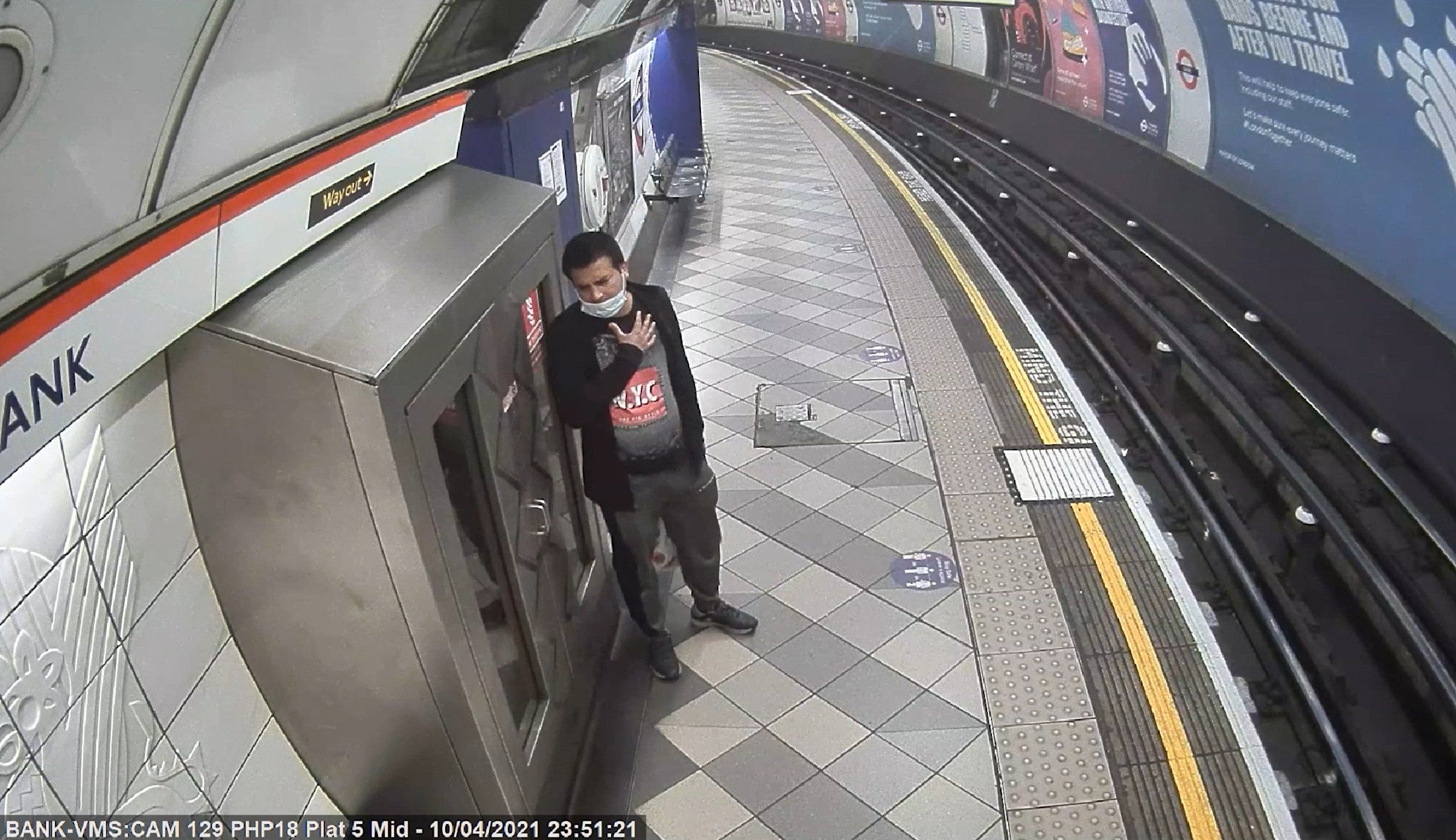 CCTV photo issued by British Transport Police of Salman Yousaf on London Underground platform.