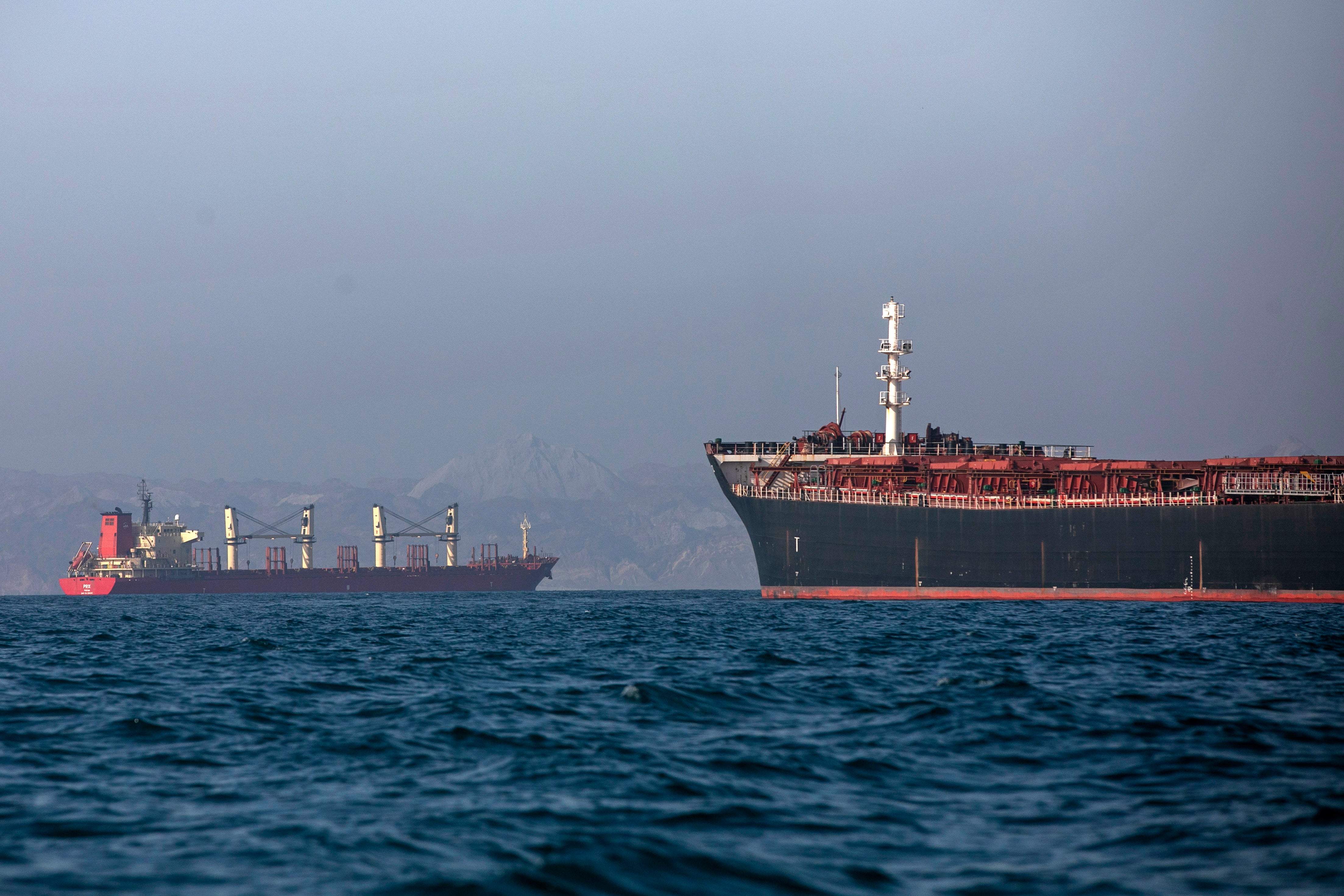 Ships anchored in the Strait of Hormuz
