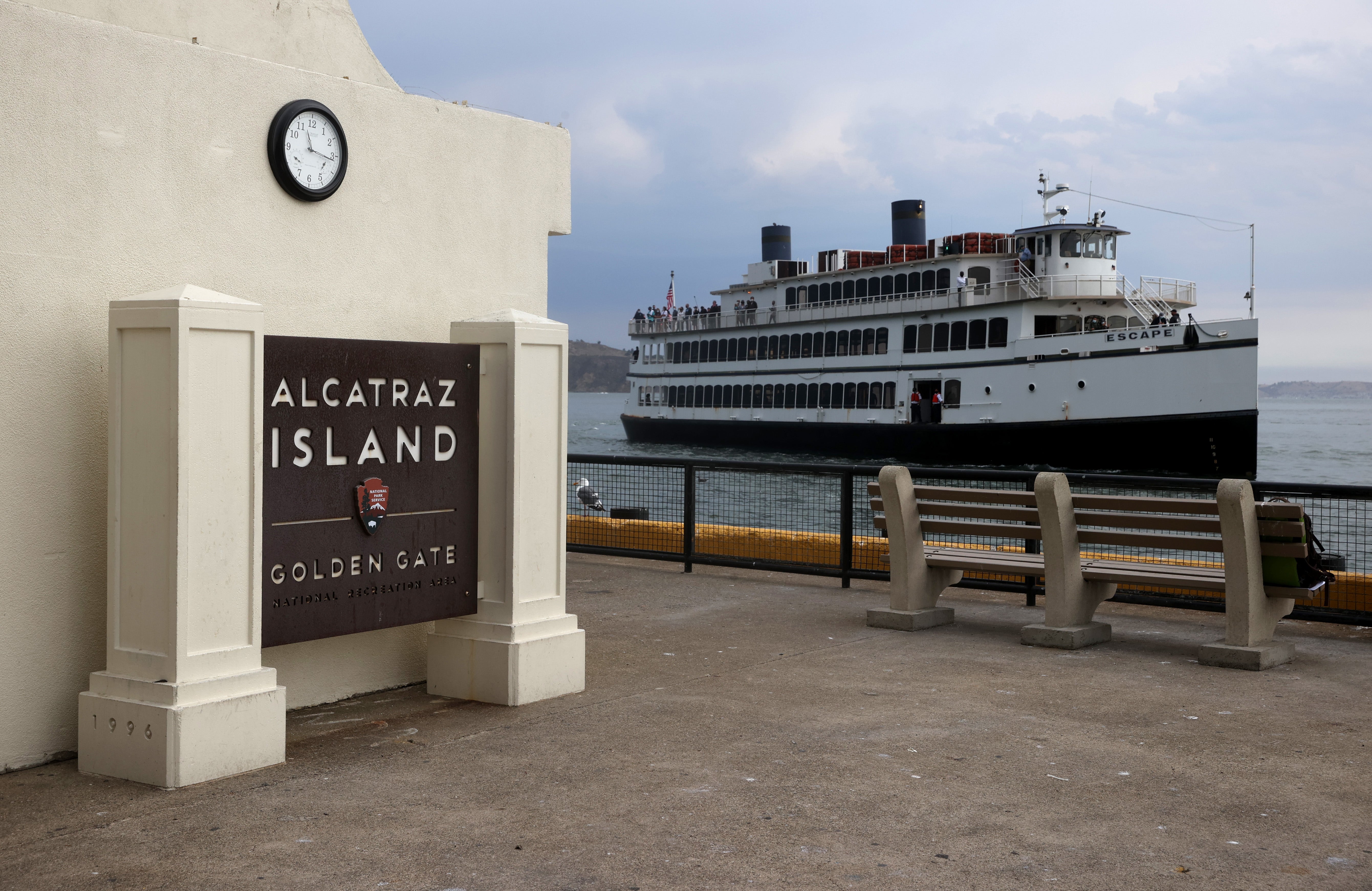 A ferry taking passengers sightseeing near Alcatraz Island crashed into a pier while docking, causing some of the ship’s windows to shatter