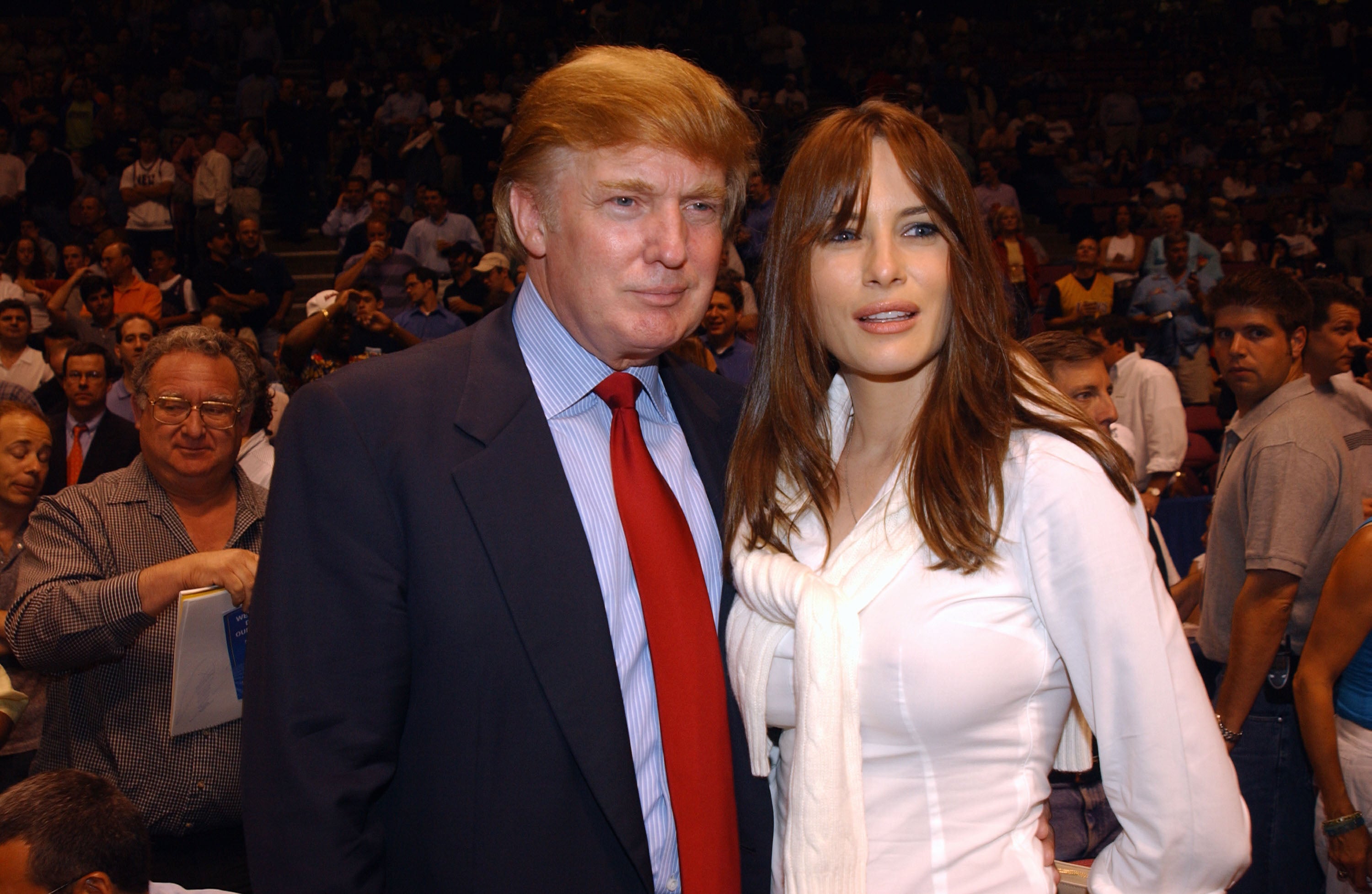 Trump frequently attended NBA games before he was president. He brought his then-girlfriend, now first lady Melania Trump, to a New Jersey Nets and Los Angeles Lakers game in 2002 (Getty Images)