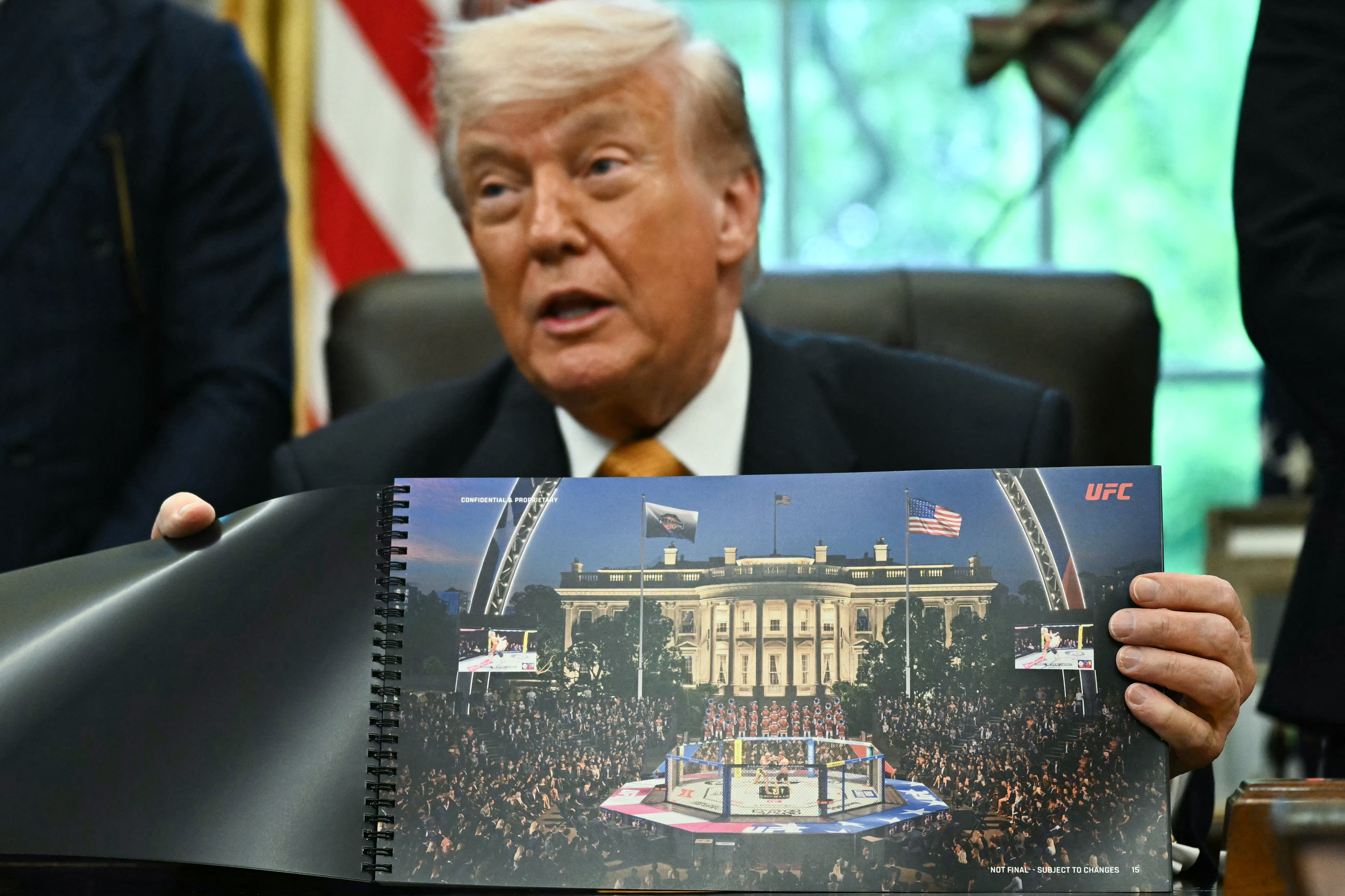 Earlier this month, the 79-year-old president showed off renderings of the octagan, which is seen surrounded by stars and stripes