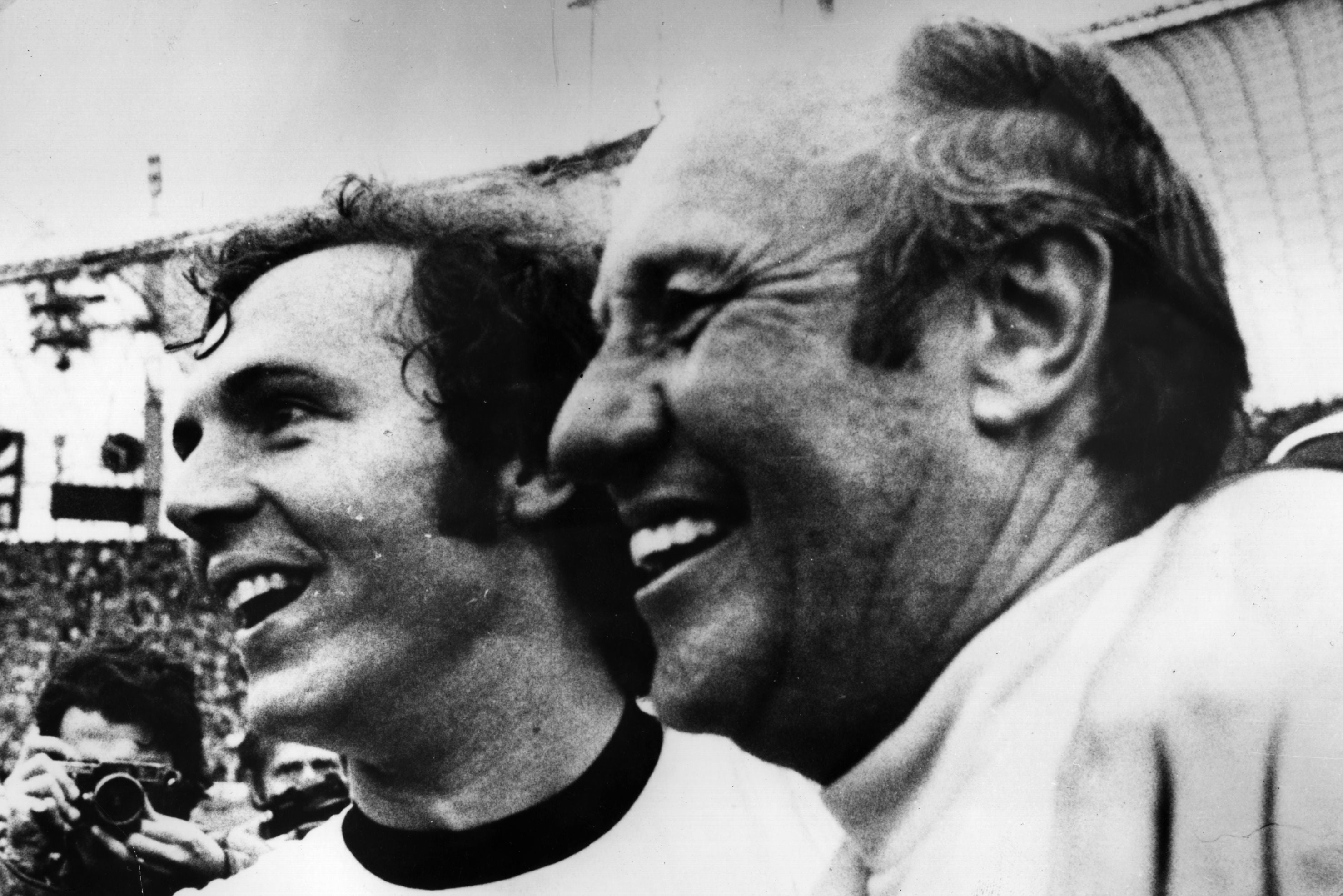 Franz Beckenbauer (left) celebrates the 1974 triumph with West Germany manager Helmut Schoen