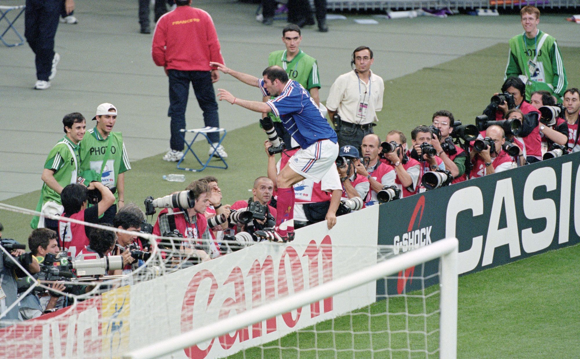 A tale of two images: Zinedine Zidane scored twice in the 1998 final against Brazil...