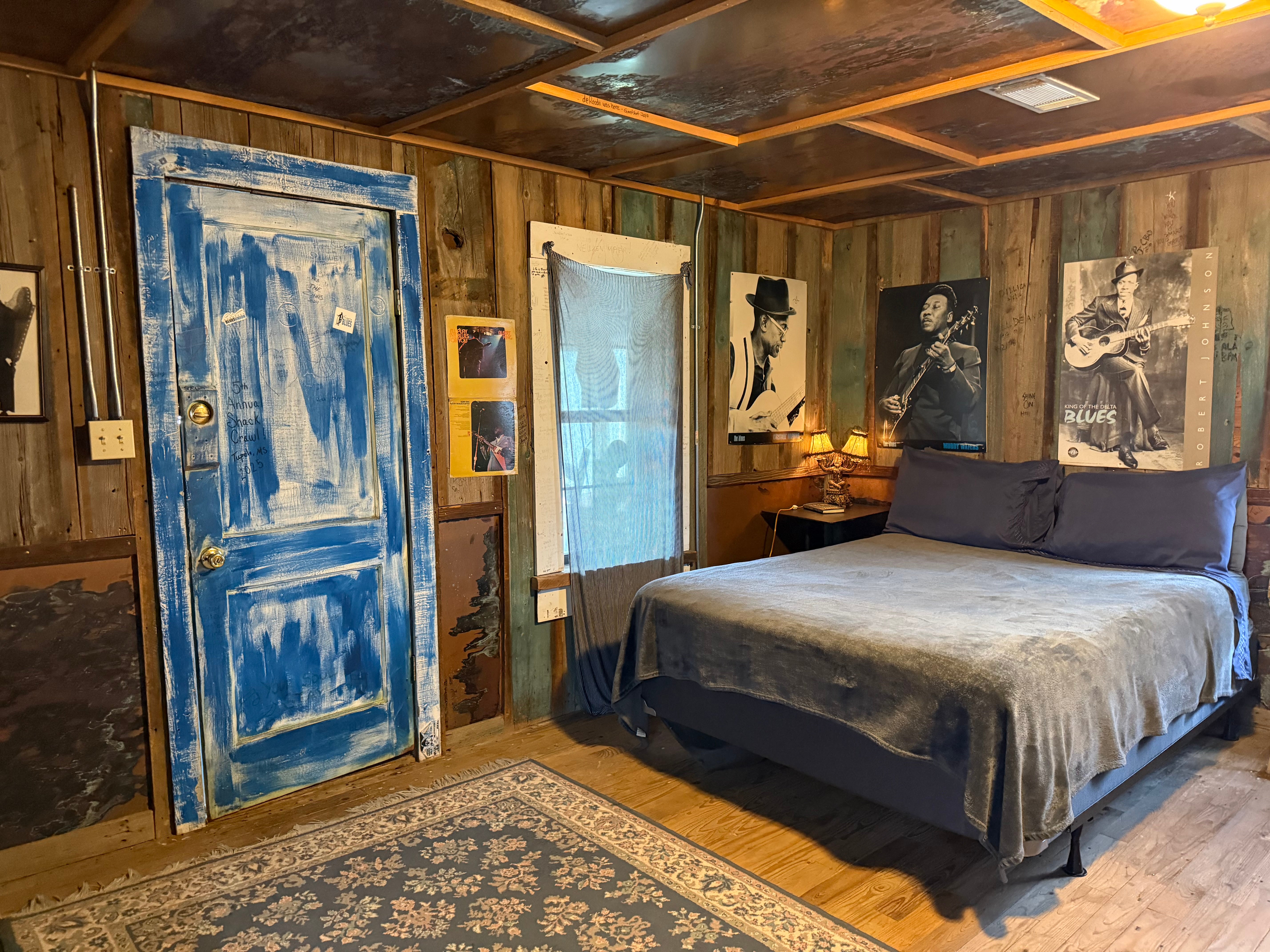 Photos of legendary bluesmen line the walls in Shack Up Inn bedrooms