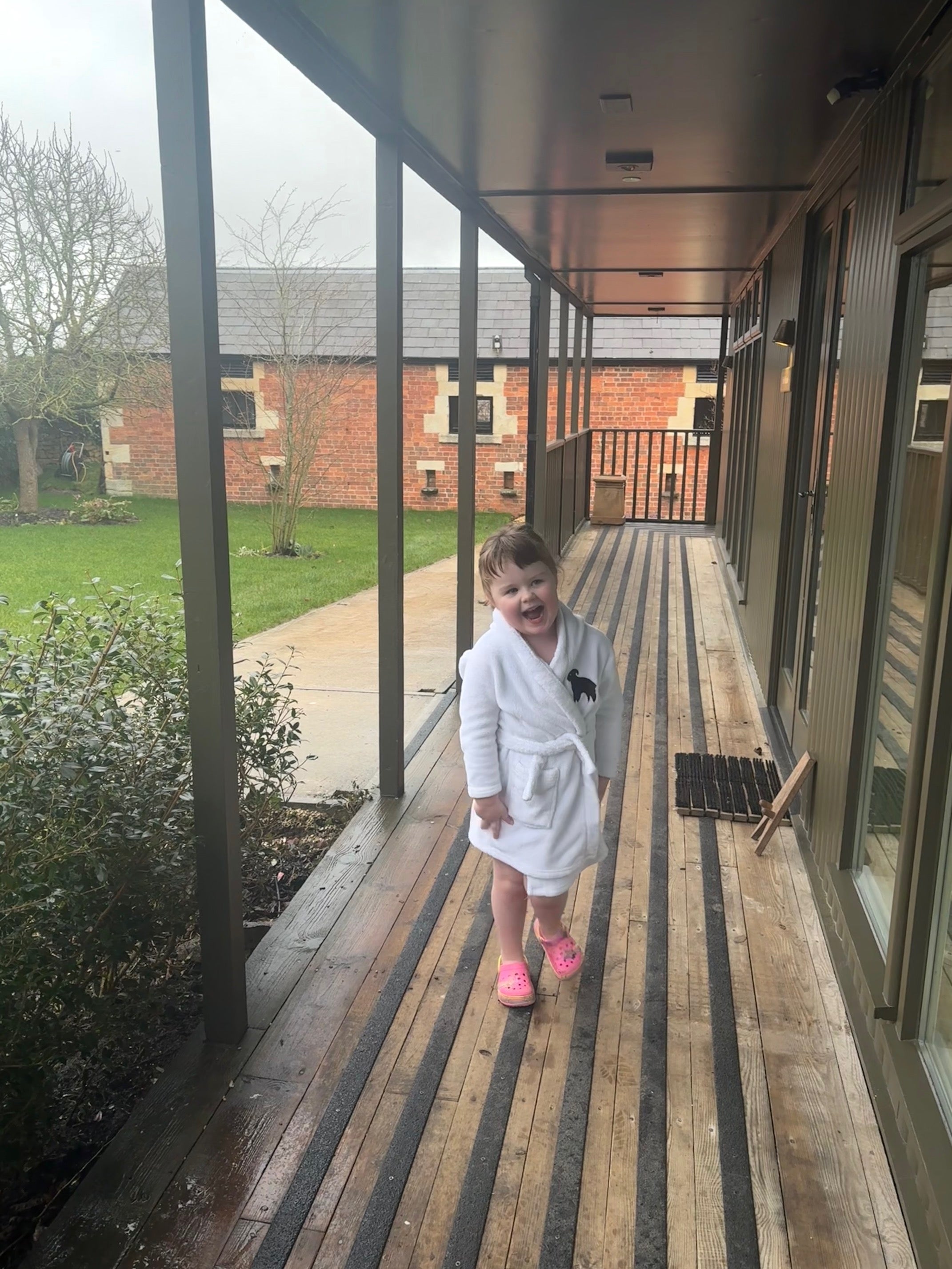 Lizzie’s daughter Cora ready to head to the Woolley Grange swimming pool