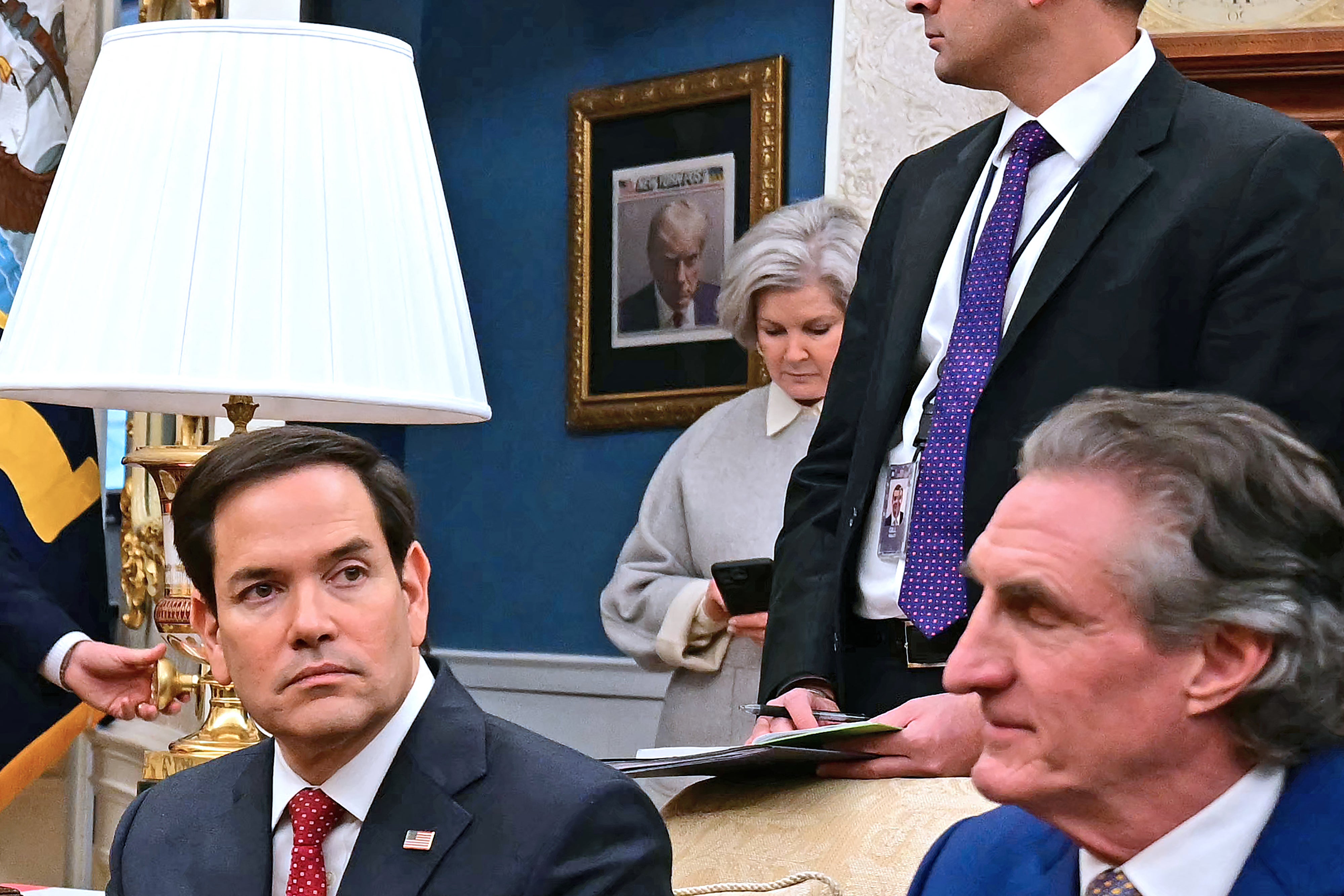 Trump has long had a soft spot for Post. He reportedly scans the conservative tabloid each morning, frequently amplifies its headlines on Truth Social and even has one of its front pages framed in gold just outside the Oval Office (AFP via Getty Images)