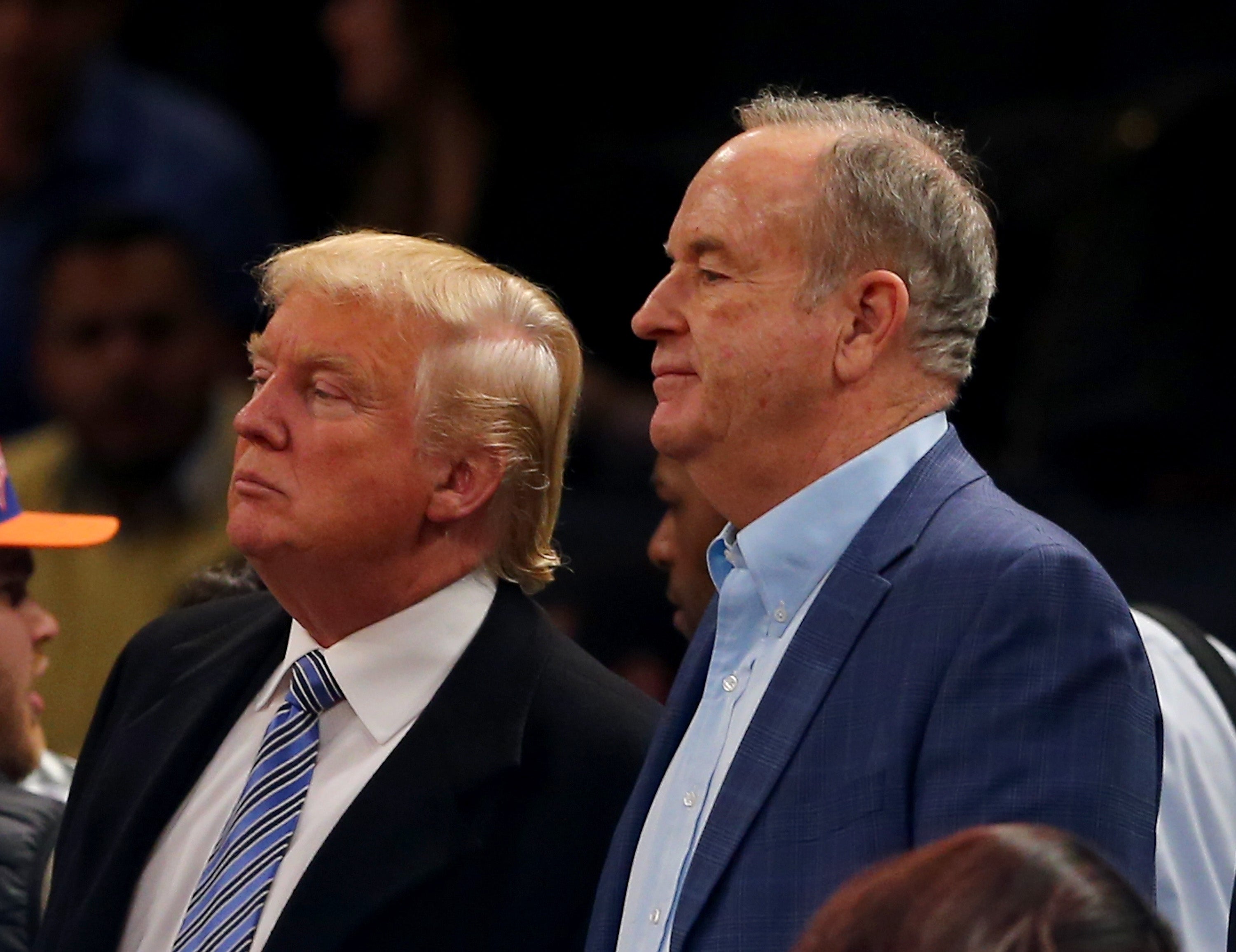 Trump and conservative commentator Bill O’Reilly attending NBA game between the New York Knicks and Cleveland Cavaliers at Madison Square Garden in 2014 (Getty)