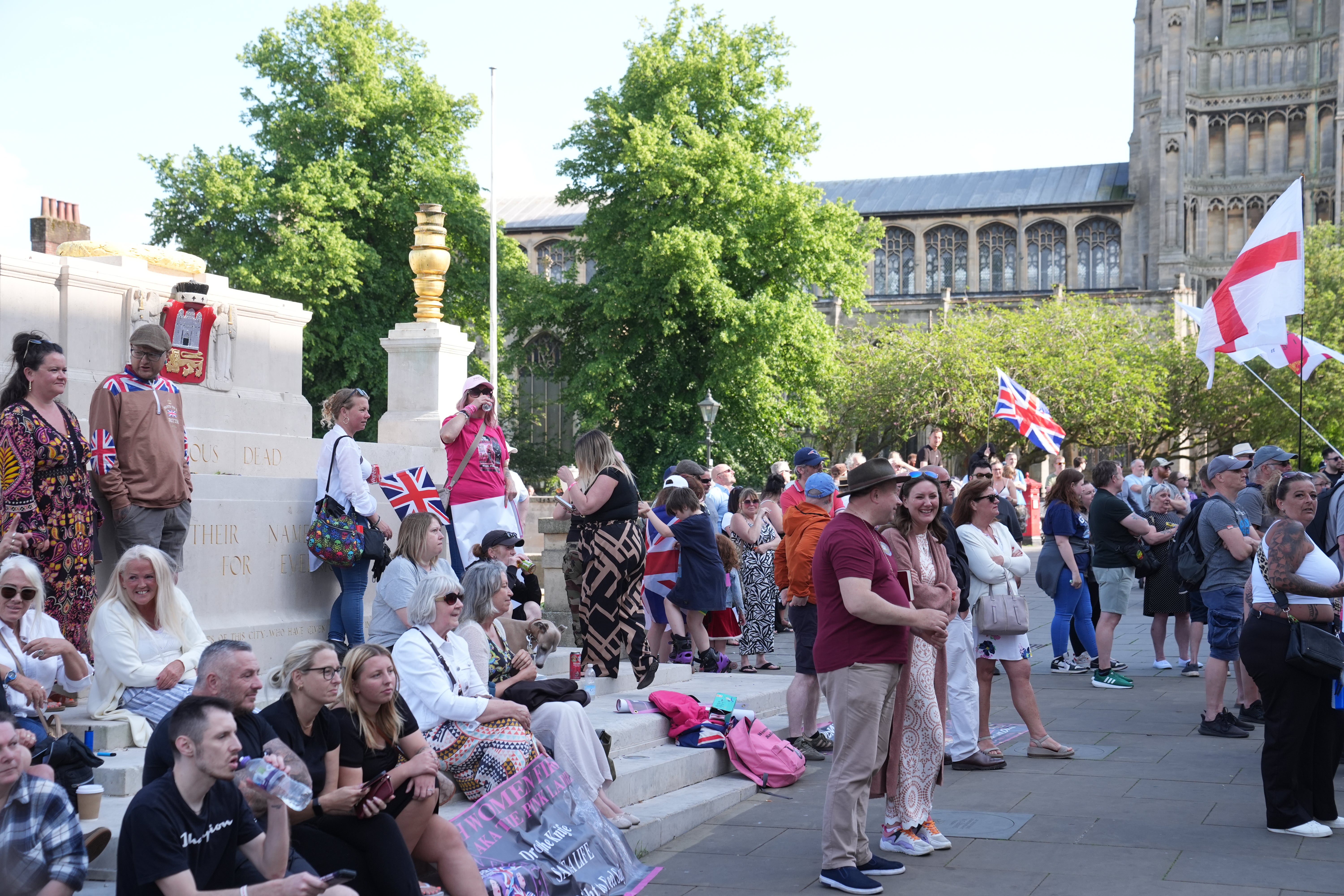 Speeches were made over loudspeakers to a crowd of around 150 people on the steps of City Hall in Norwich (PA)