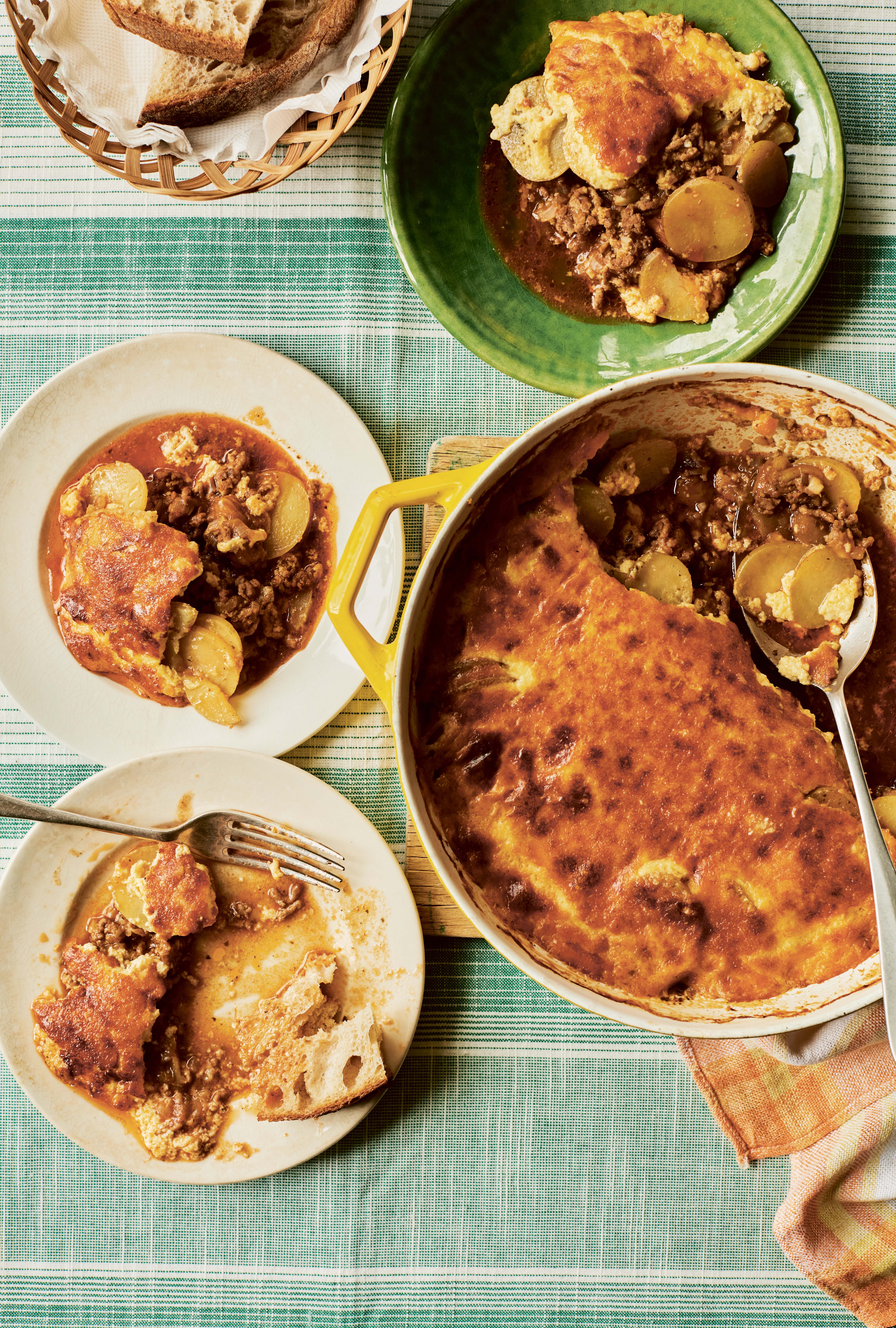 This streamlined moussaka skips the usual frying and bechamel fuss in favour of a quicker, weeknight-friendly approach