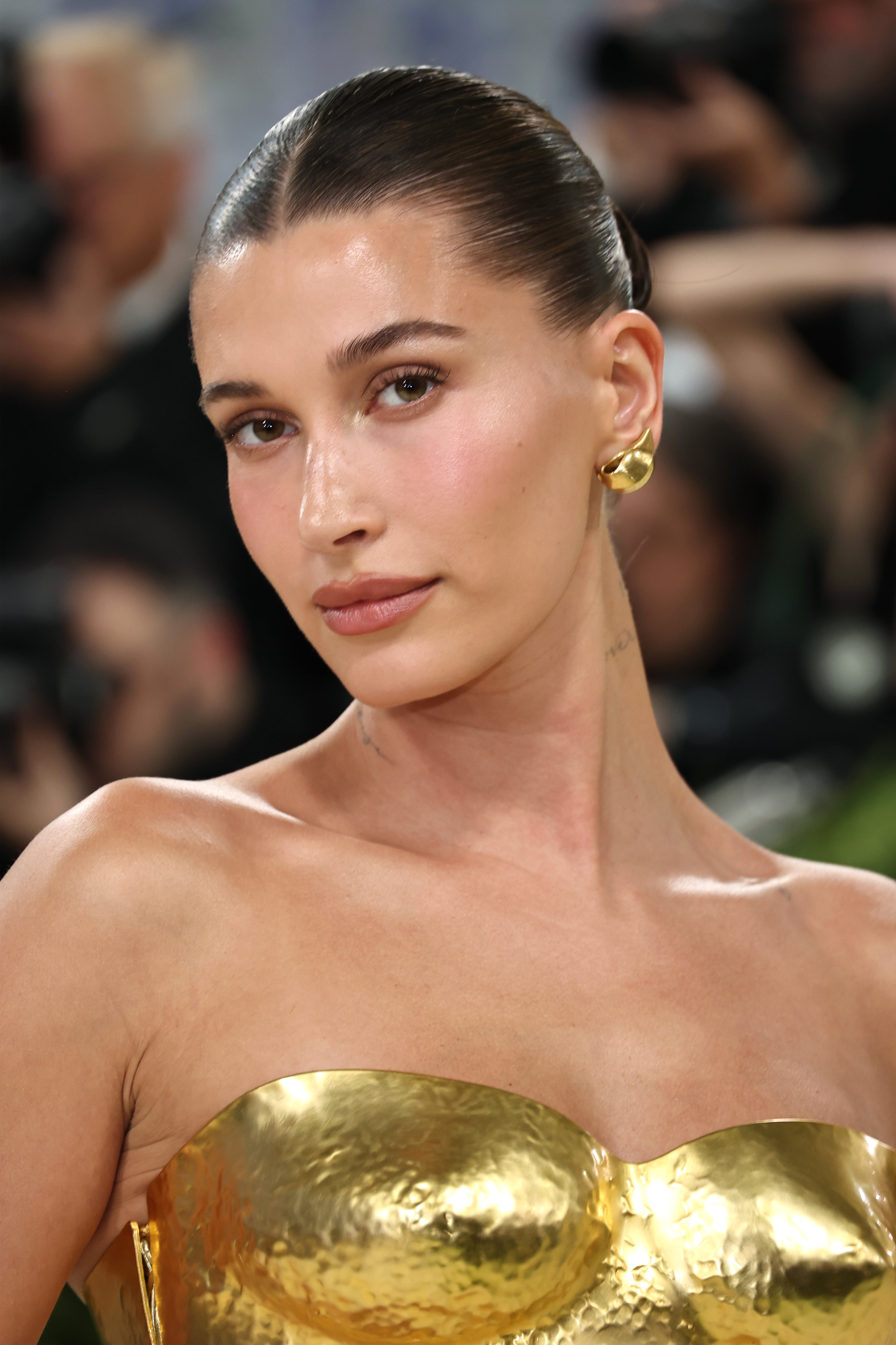 Hailey Bieber opted for a slick back at this year’s Met Gala in New York